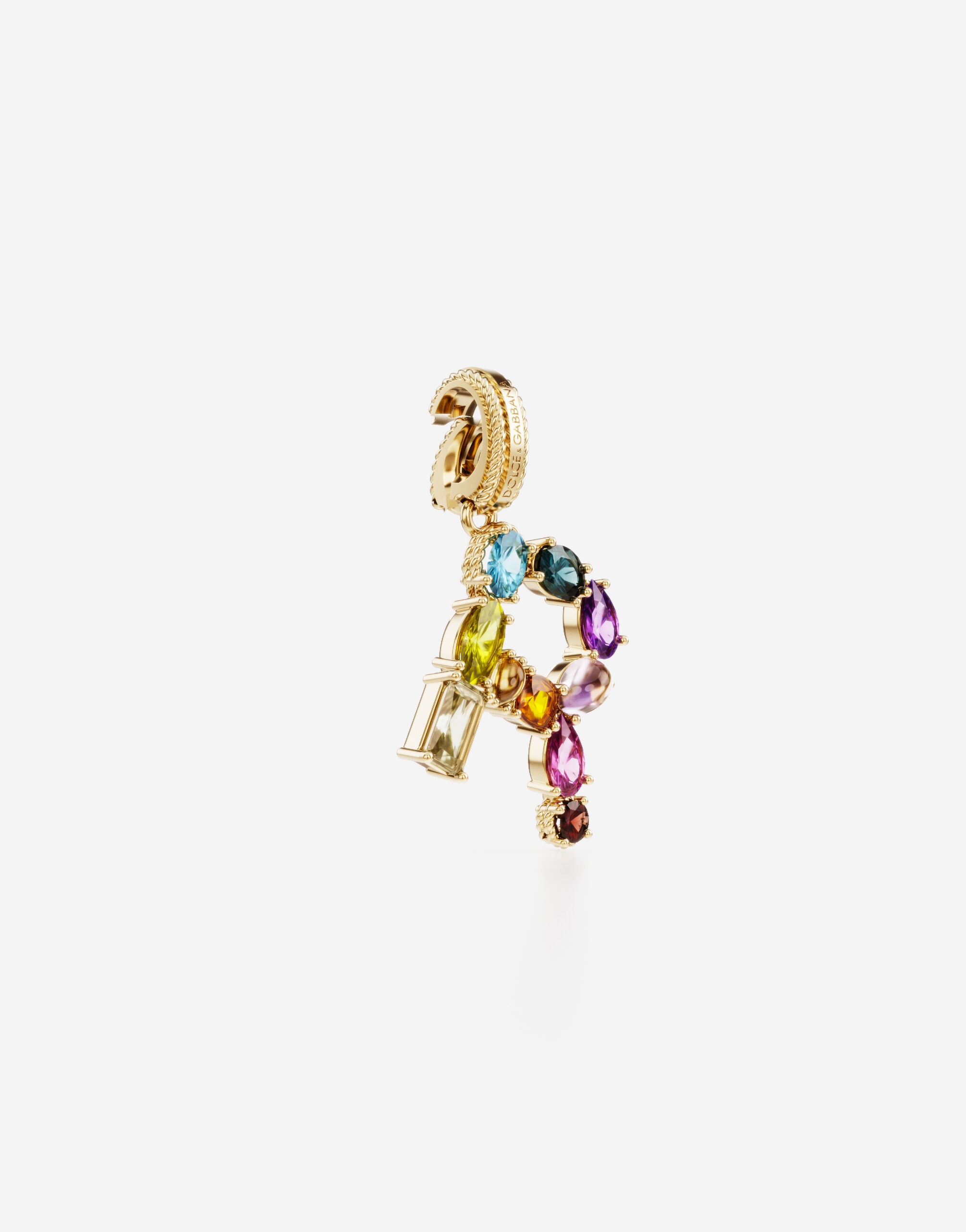 Rainbow alphabet R 18 kt yellow gold charm with multicolor fine gems - 3