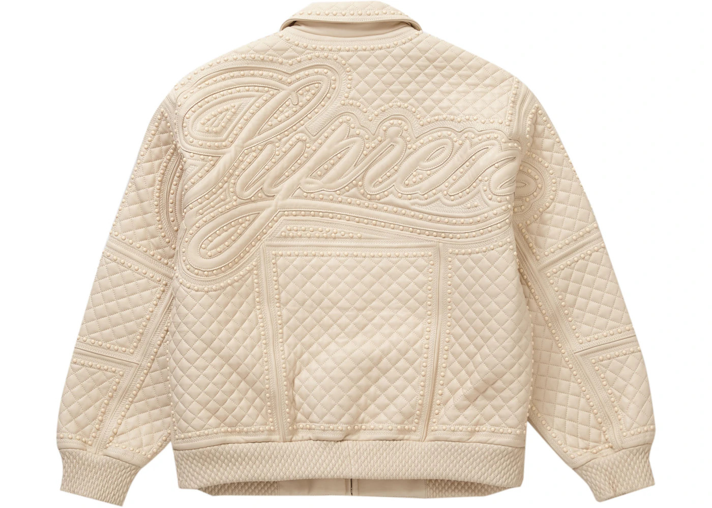 Supreme Studded Quilted Leather Jacket White - 3