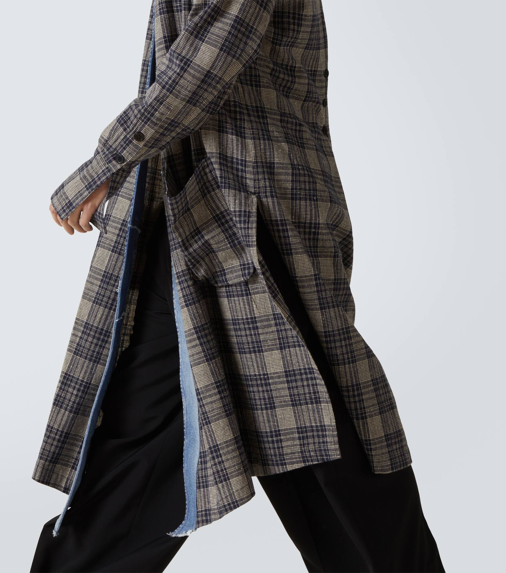 Plaid denim-trimmed cotton coat - 6
