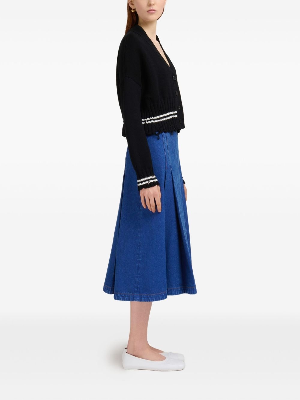 pleate-detailed denim skirt - 3