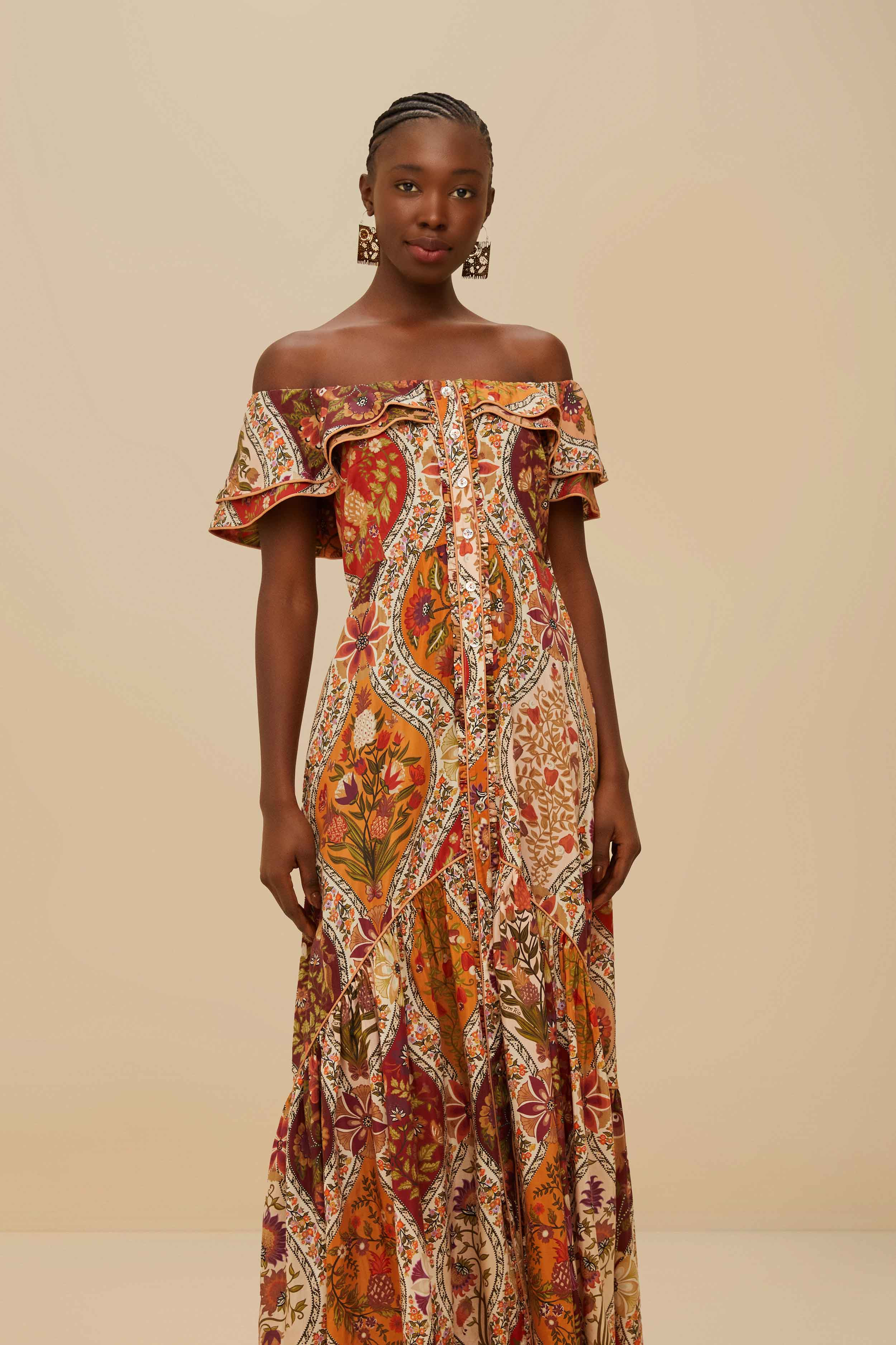 Multicolor Romantic Nature Off-Shoulder Maxi Dress - 2