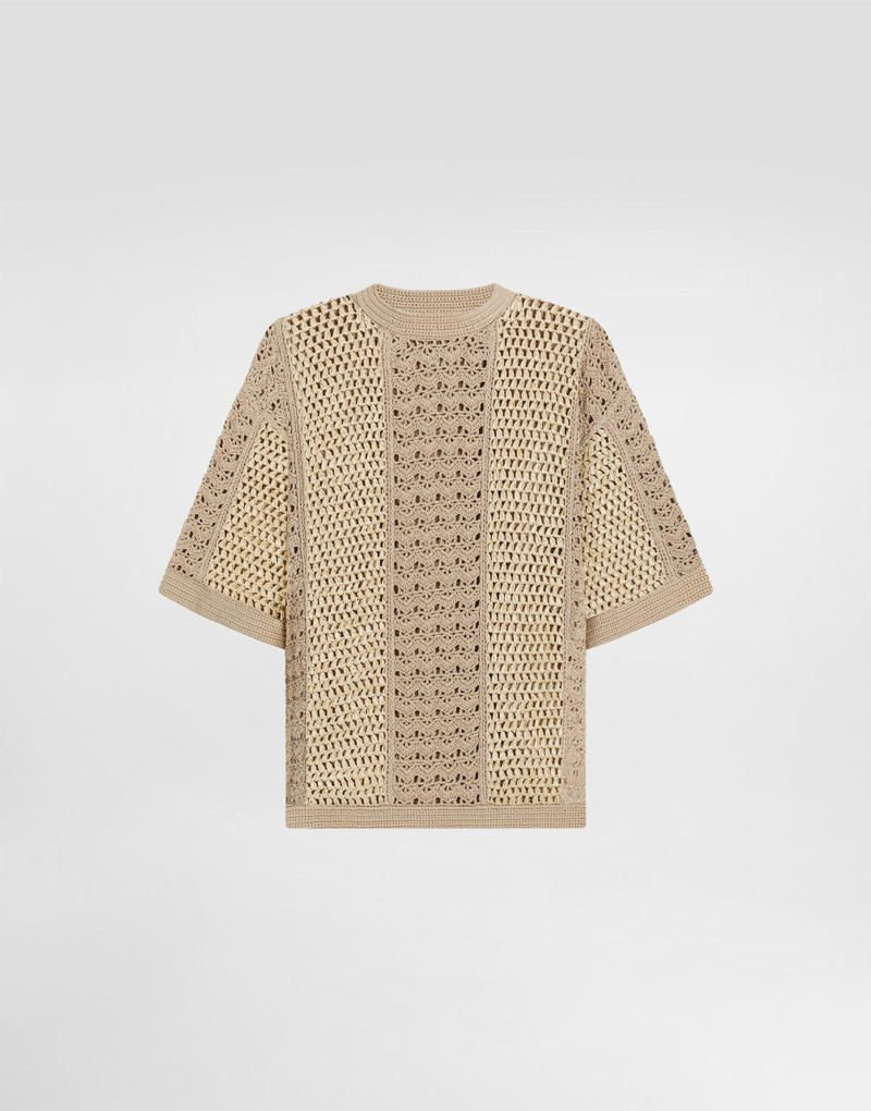 Round-neck cotton and viscose crochet top 1