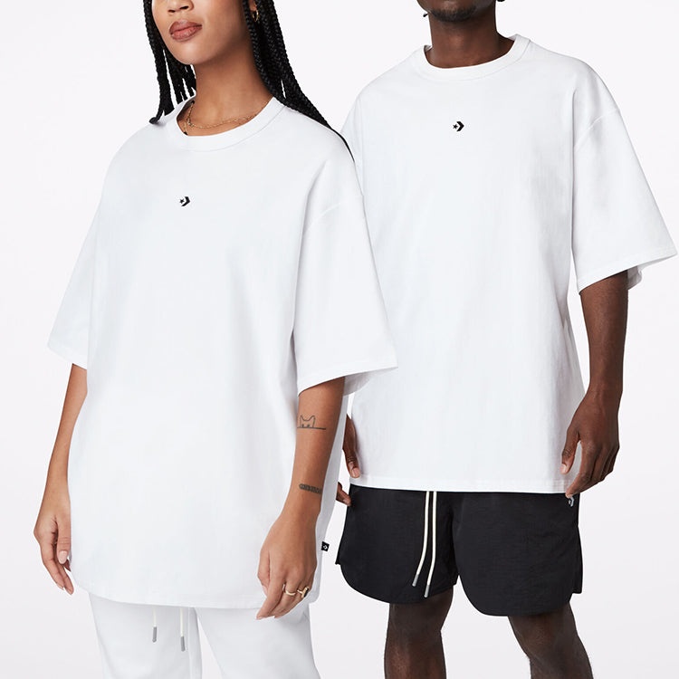 Converse Solid Color Loose Round Neck Short Sleeve Couple Style White 10020975-A01 - 4