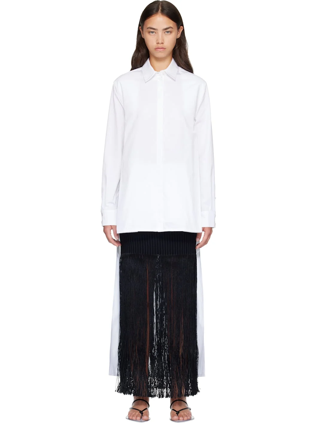 White Asymmetric Cotton Shirt - 1