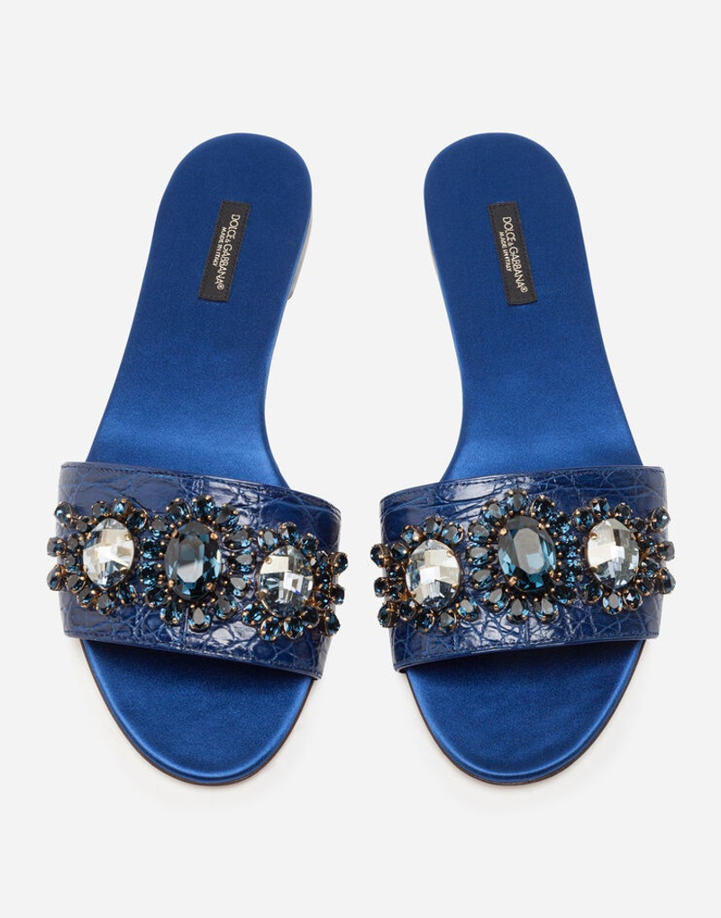 Crocodile flank leather sliders with bejeweled embellishment 4