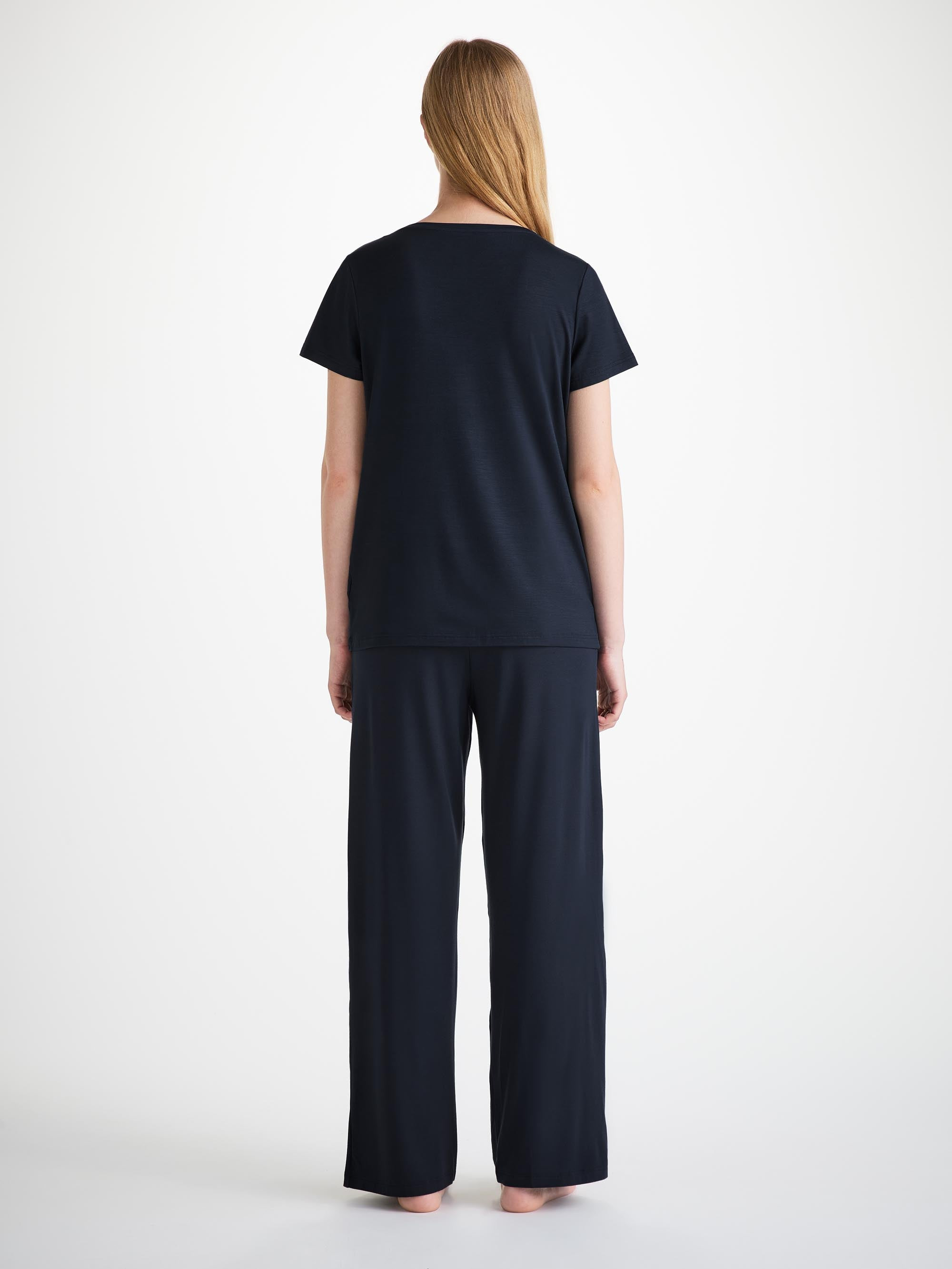 Women's V-Neck T-Shirt Lara Micro Modal Stretch Navy - 4
