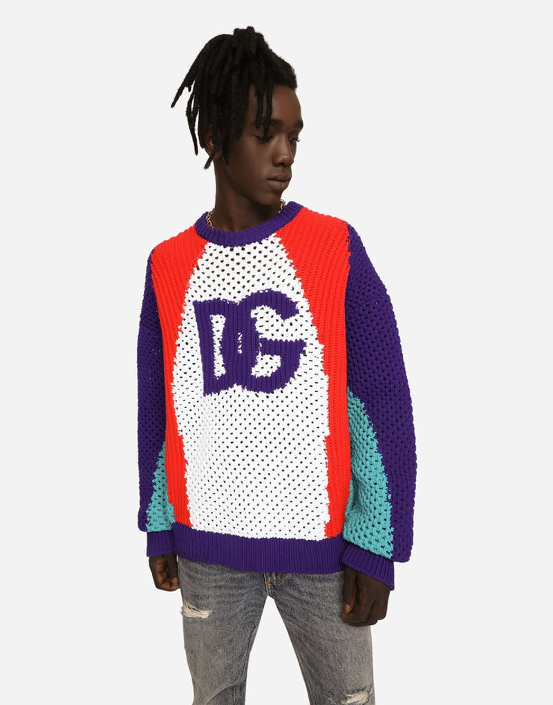 Round-neck technical inlay sweater with DG detailing 3