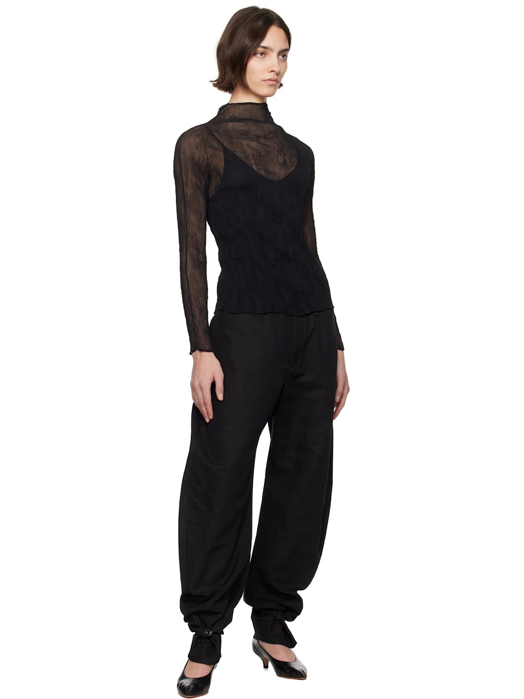 Black Chiffon Twist BK/WT-56 Turtleneck - 4