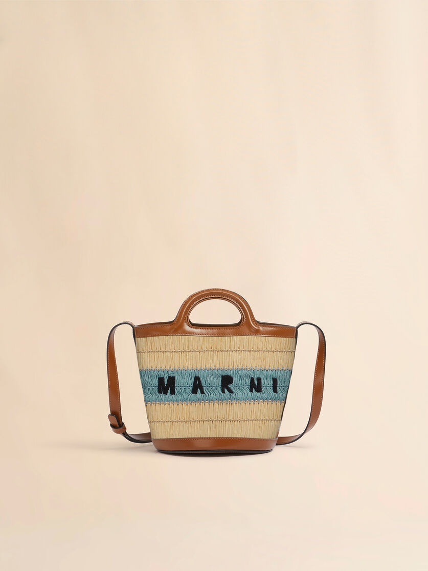 RAFFIA EFFECT AND BLUE CROCHET TROPICALIA MINI BUCKET BAG - 1