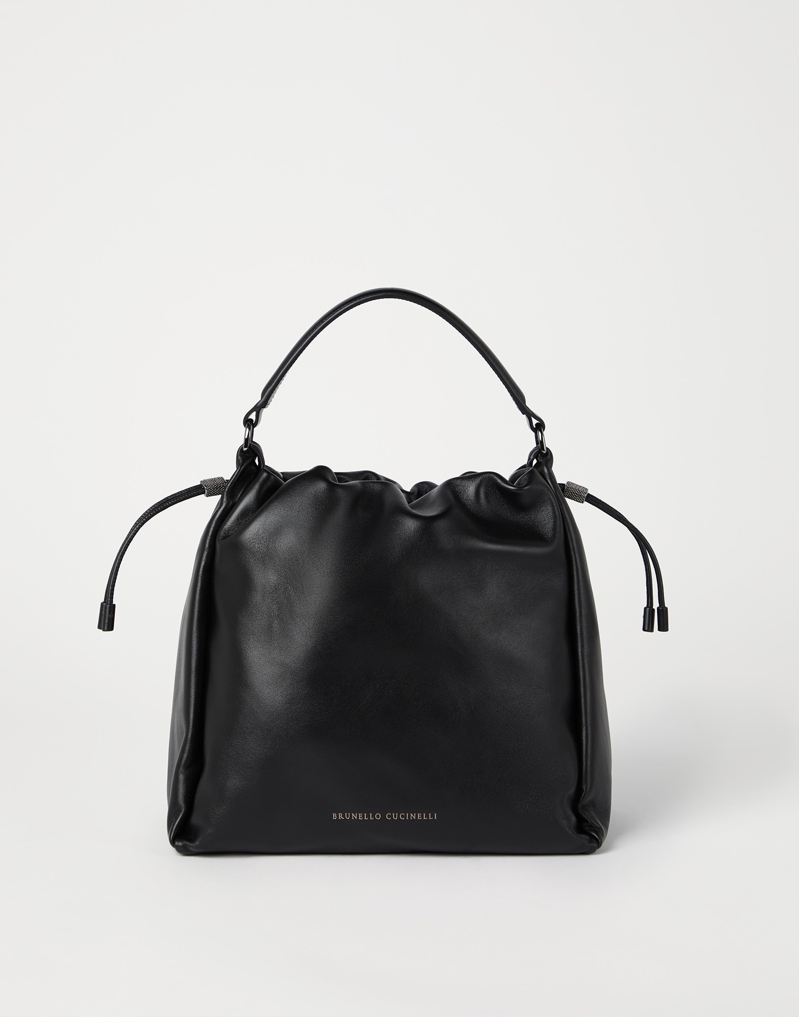 Soft leather bucket bag with monili - 1