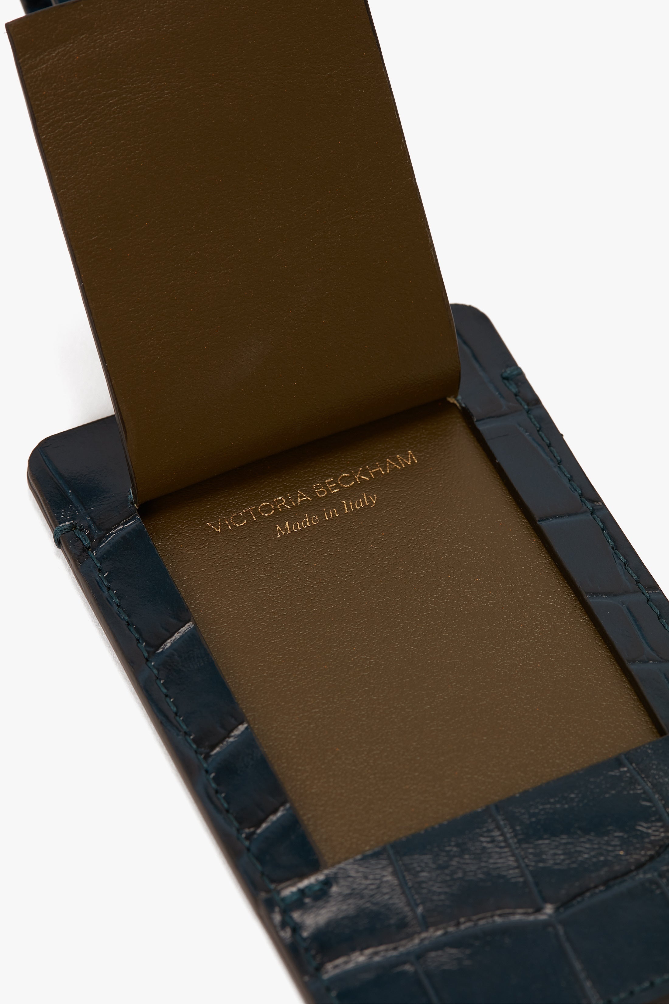 Luggage Tag In Midnight Blue Croc Embossed Leather - 5