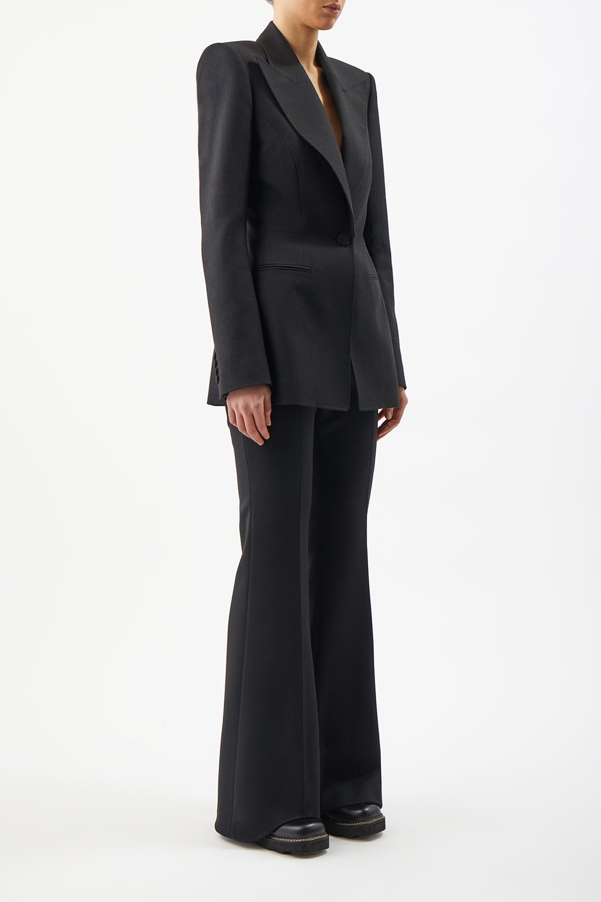 Addin Blazer in Black Virgin Wool Cashmere - 3