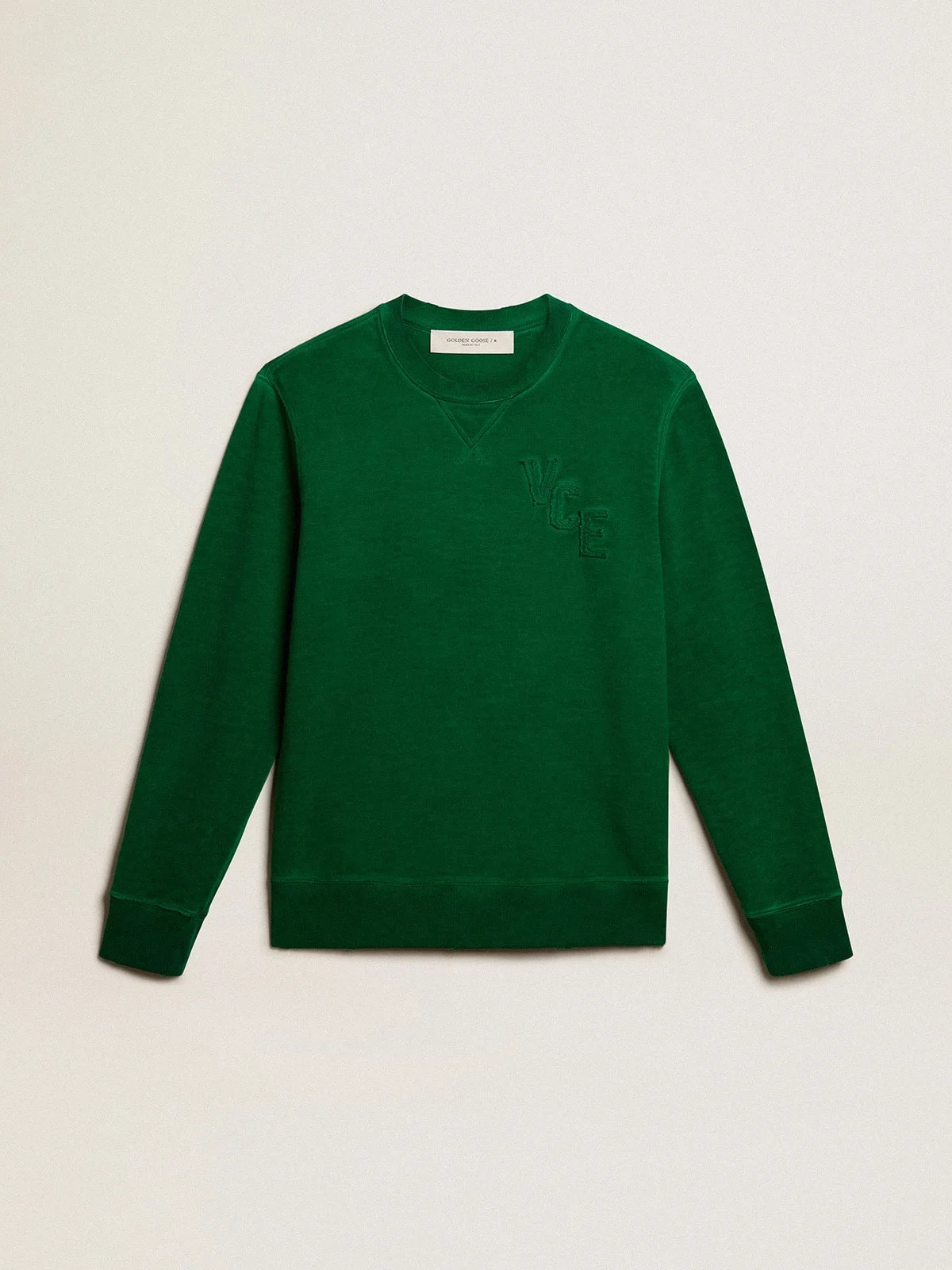Round-neck sweatshirt in green cotton fleece - 1