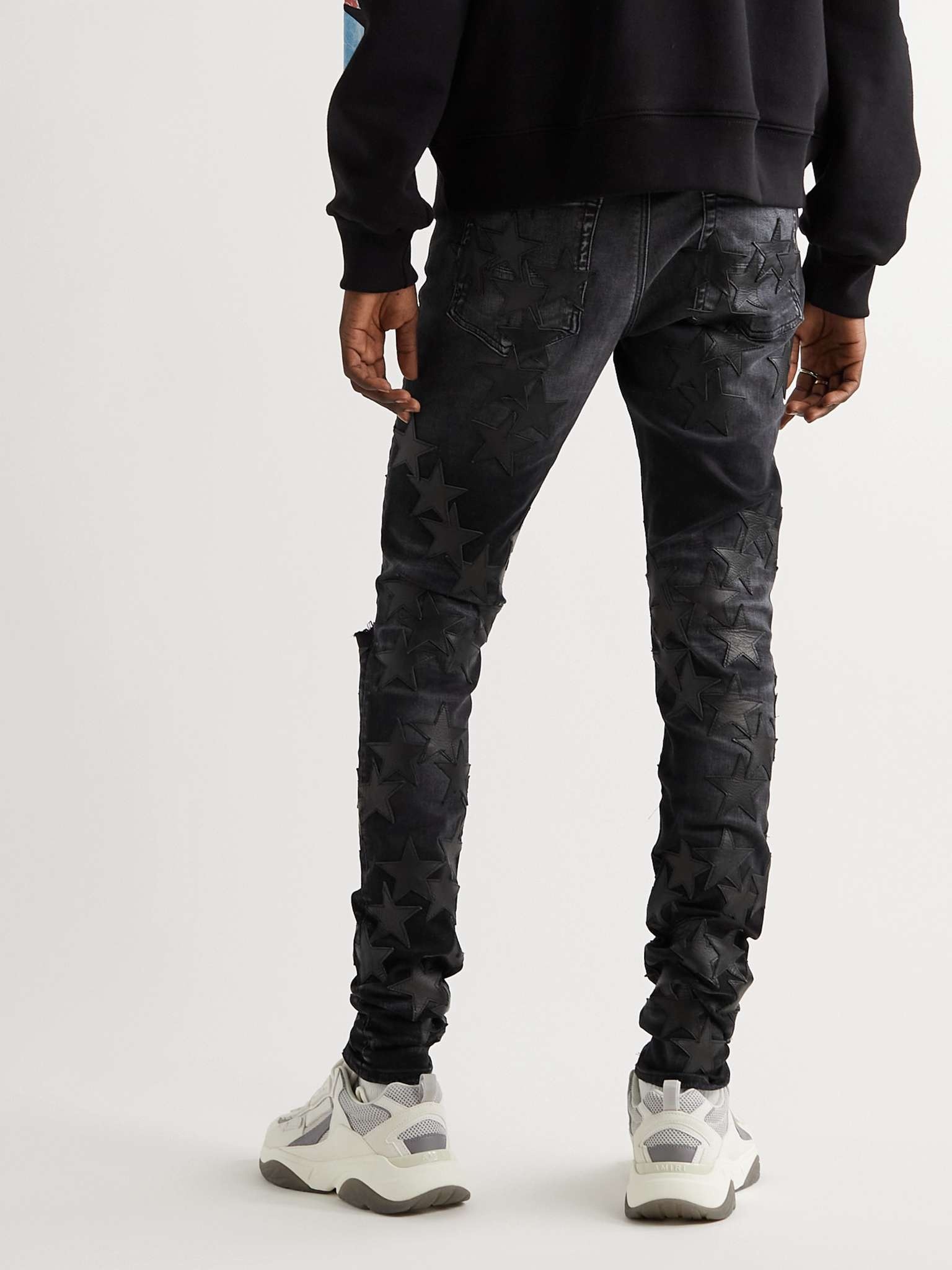 + Chemist Slim-Fit Leather-Appliquéd Distressed Stretch-Denim Jeans - 4