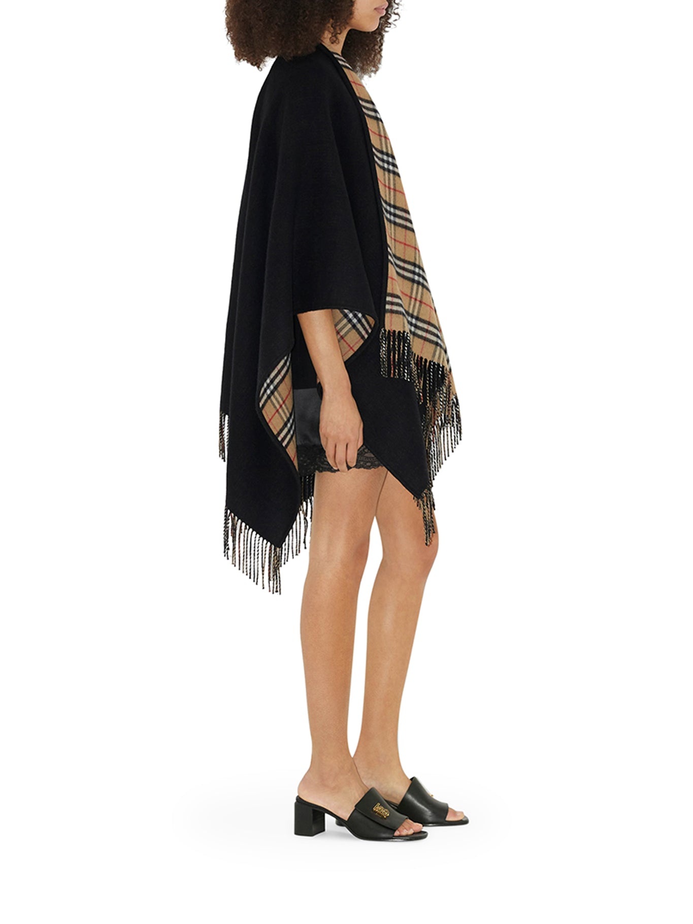 REVERSIBLE CAPE IN CHECK WOOL - 3