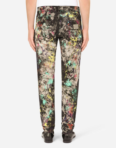 Dolce & Gabbana Slim-fit black stretch jeans with marbled print outlook