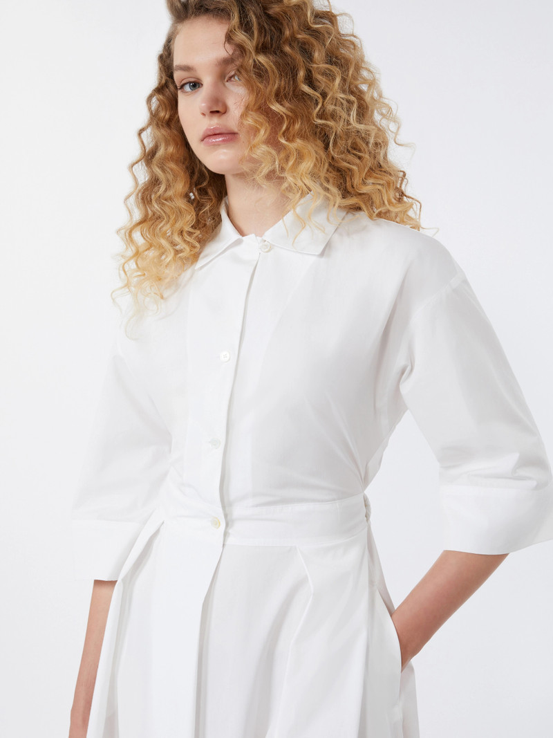 PADANA Cotton-poplin midi shirt dress - WHITE 5