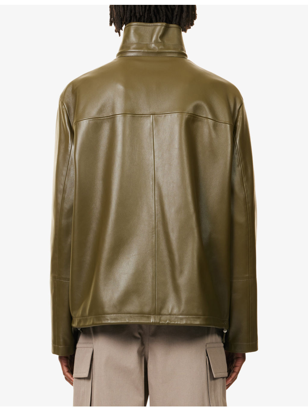 Relaxed-Fit High-Neck Leather Jacket - 4
