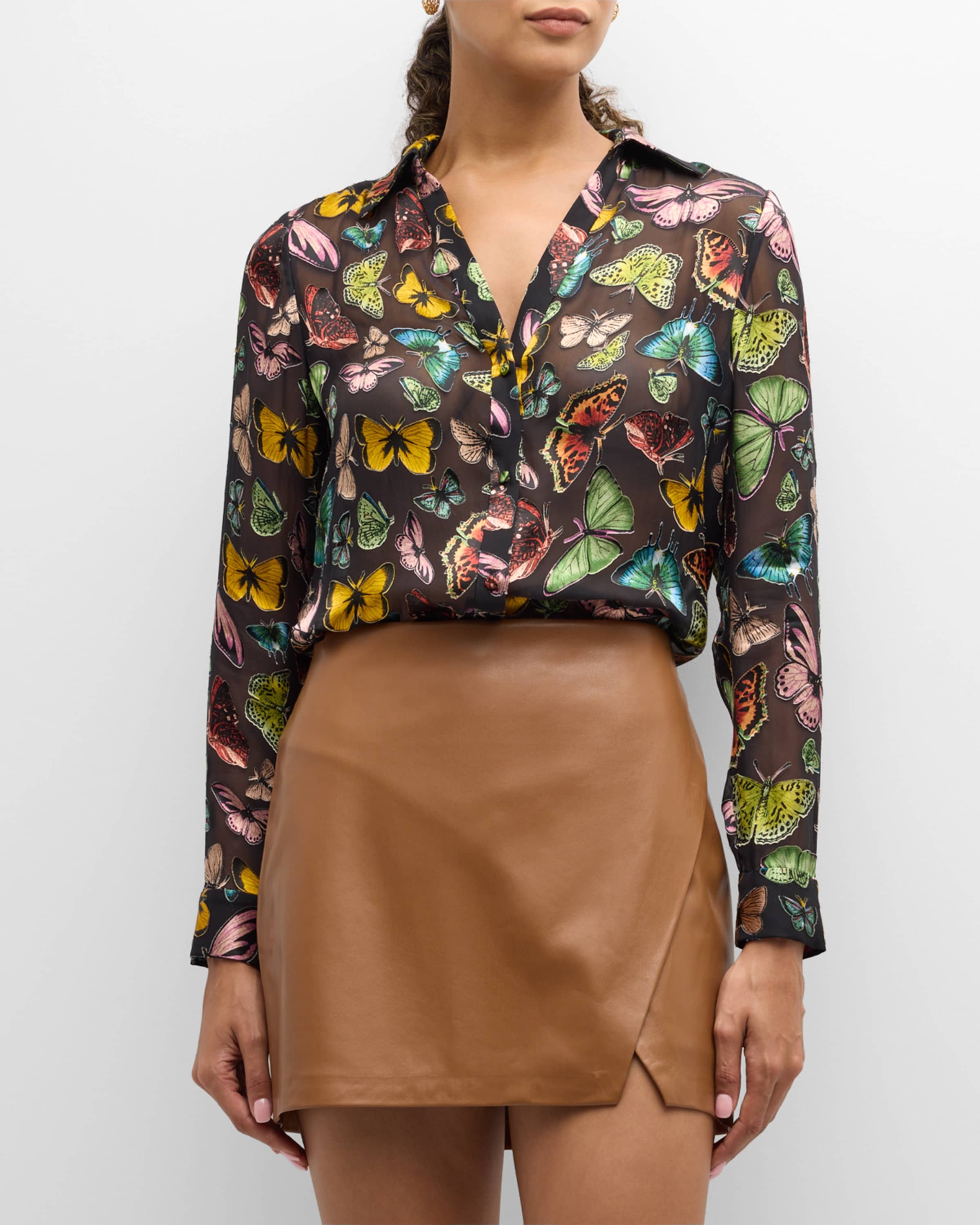 Eloise Butterfly-Print Button-Front Blouse - 2