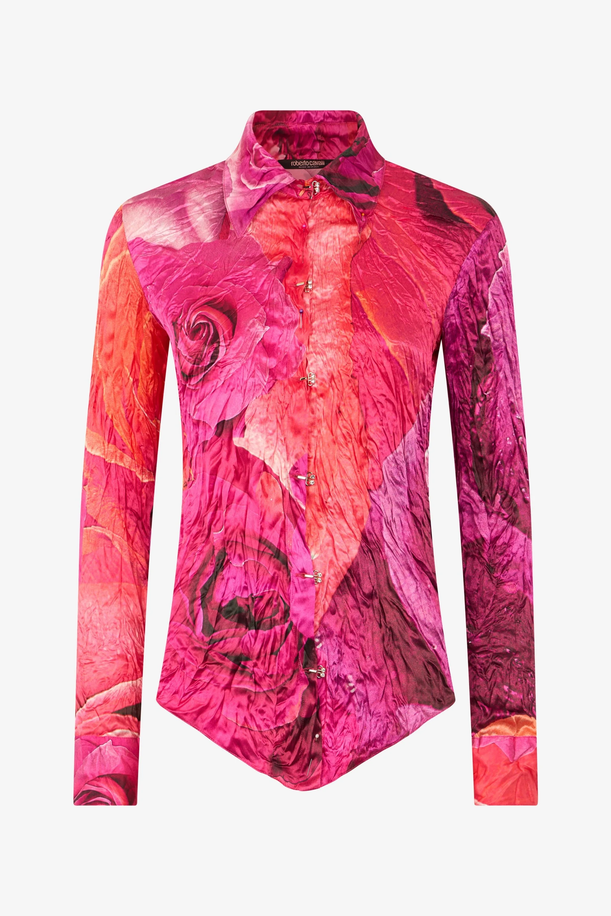 Shirt With Bejeweled Buttons And Rose Print - 1