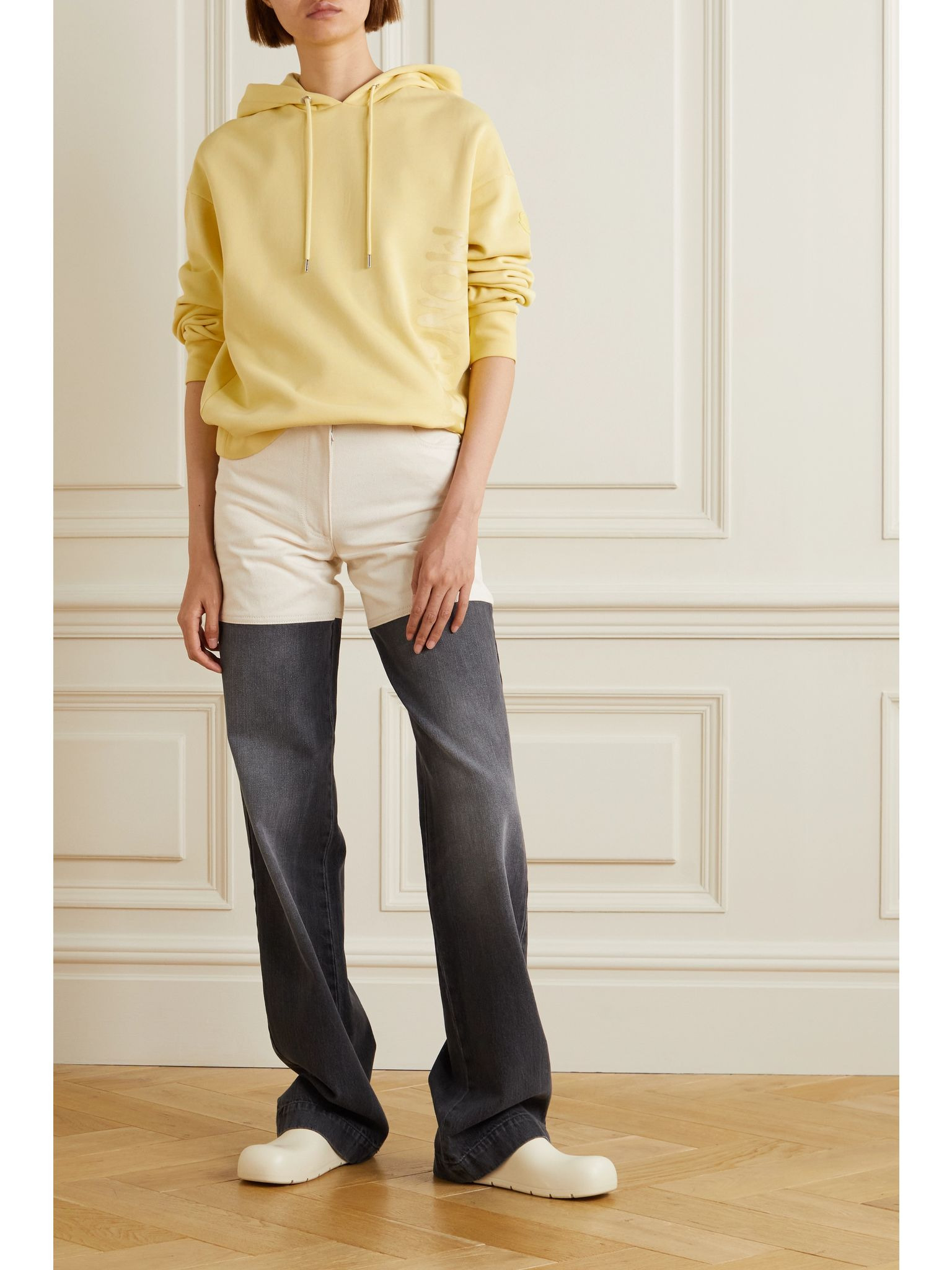 Printed cotton-blend jersey hoodie Yellow - 2