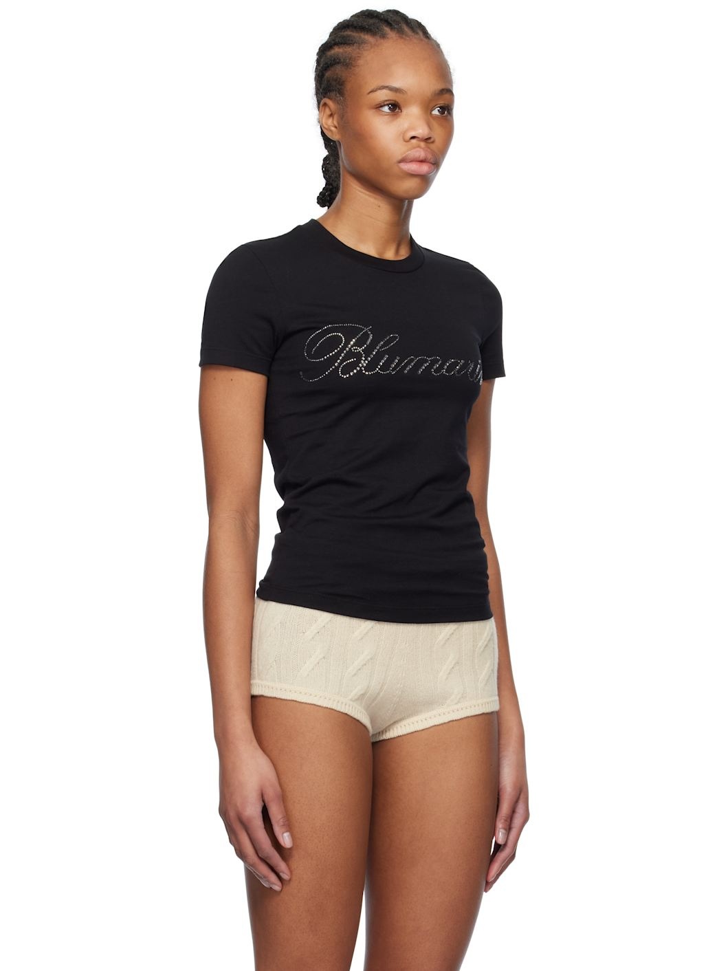 Black Rhinestone Embroidery T-shirt - 2