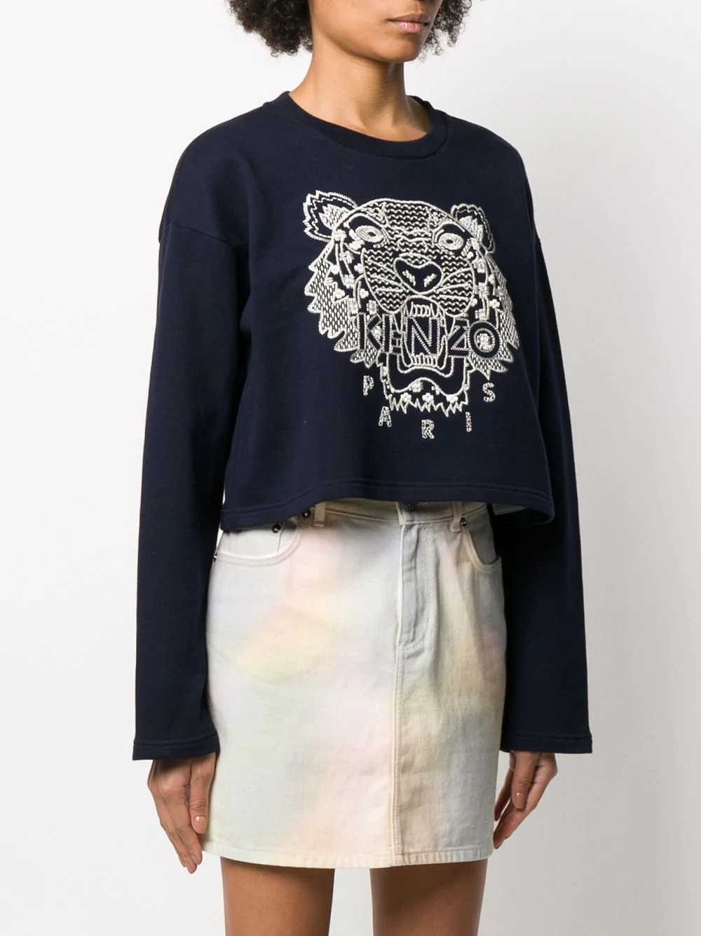 tiger-embroidered cropped sweatshirt - 3