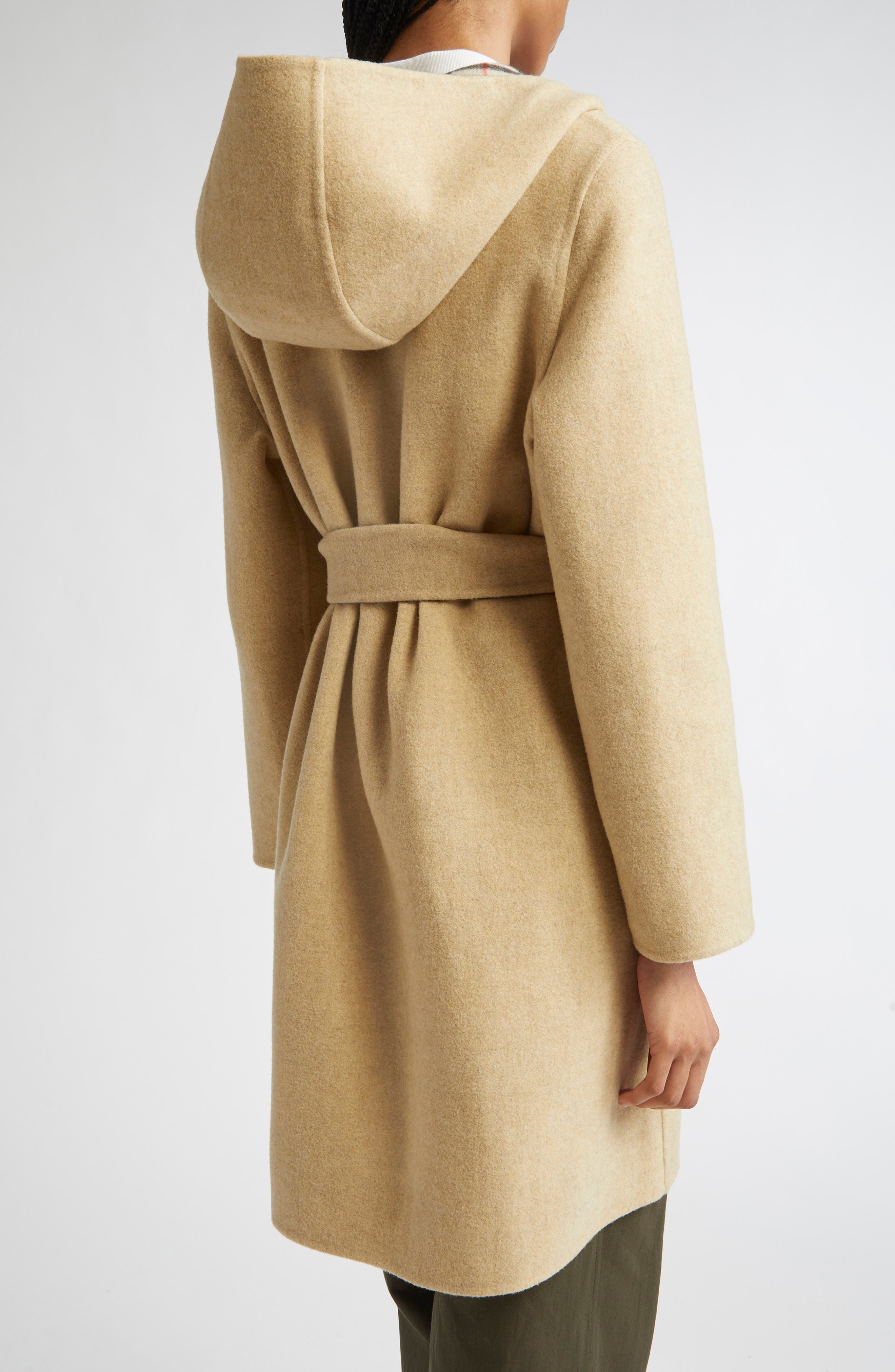 burberry Hampshire Wool Reversible Hooded Coat in Sand Ip Check at Nordstrom - 4