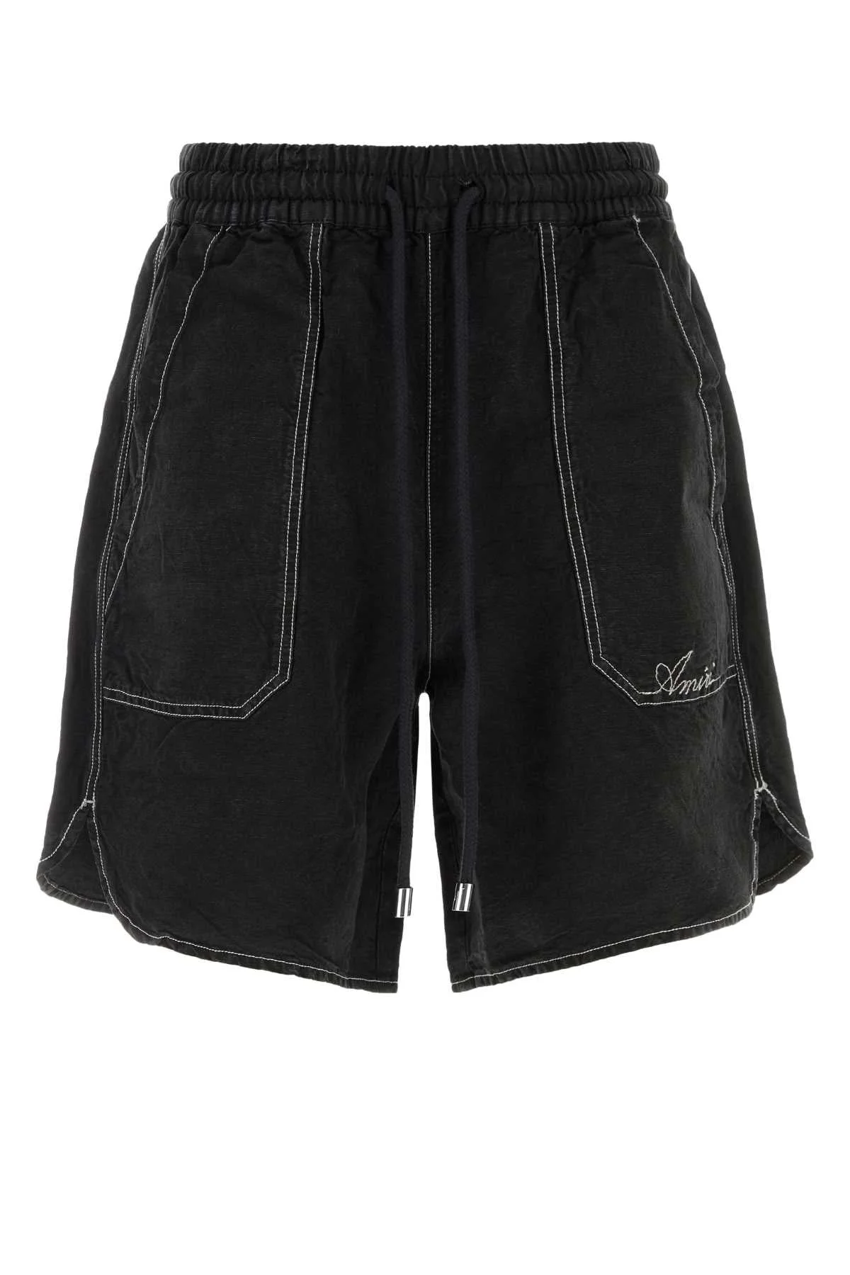 Amiri Men Black Linen Blend Bermuda Shorts - 1