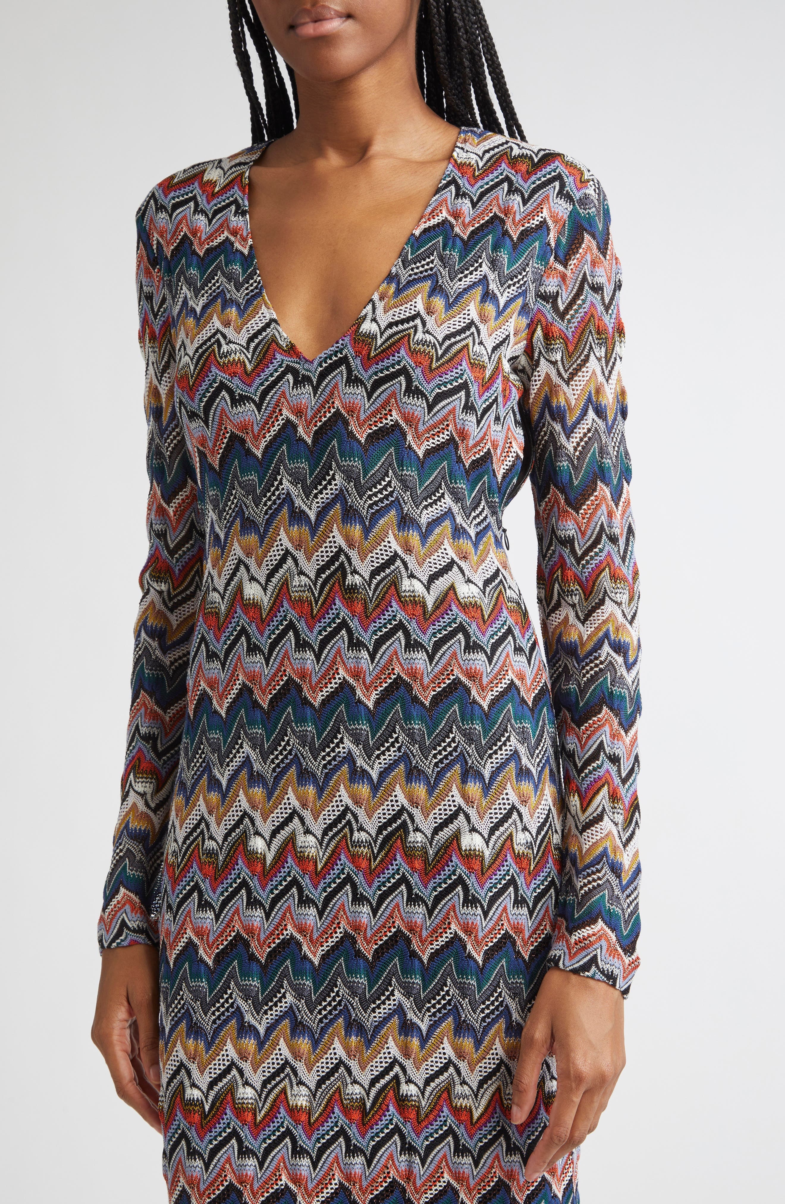 Missoni Zigzag Long Sleeve Midi Sweater Dress in Blue Multi at Nordstrom - 4