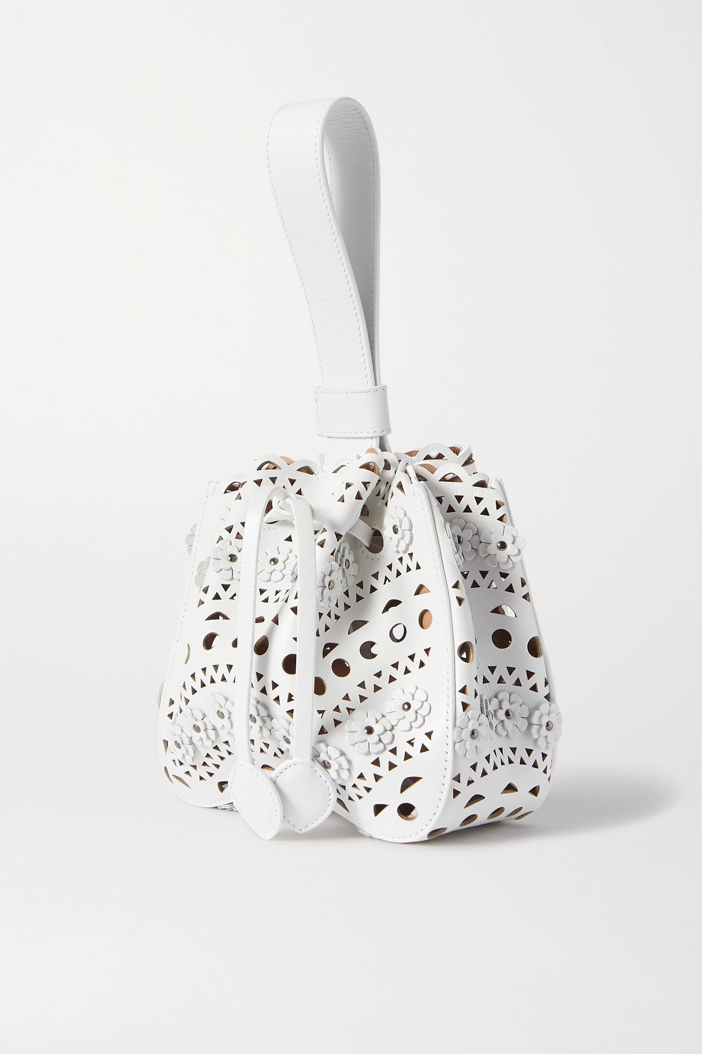 Rose Marie mini studded laser-cut leather bucket bag - 3