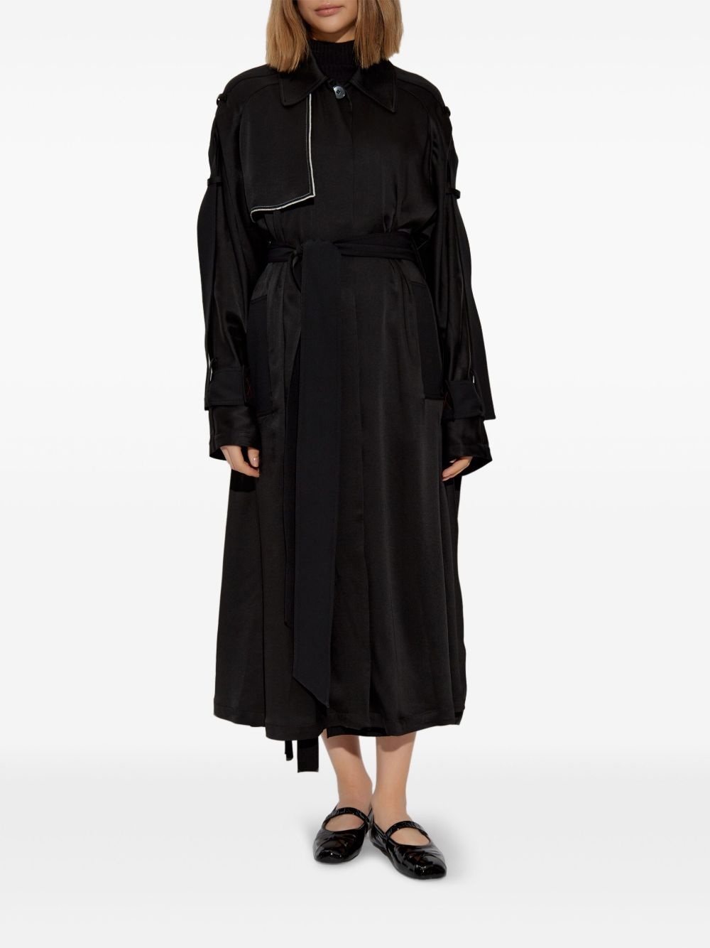 contrast-trim trench coat - 3