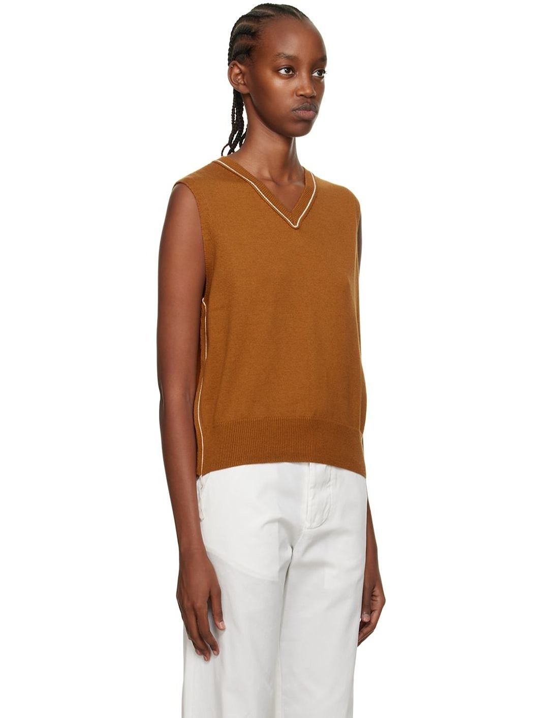 Orange V-Neck Sweater Vest - 2