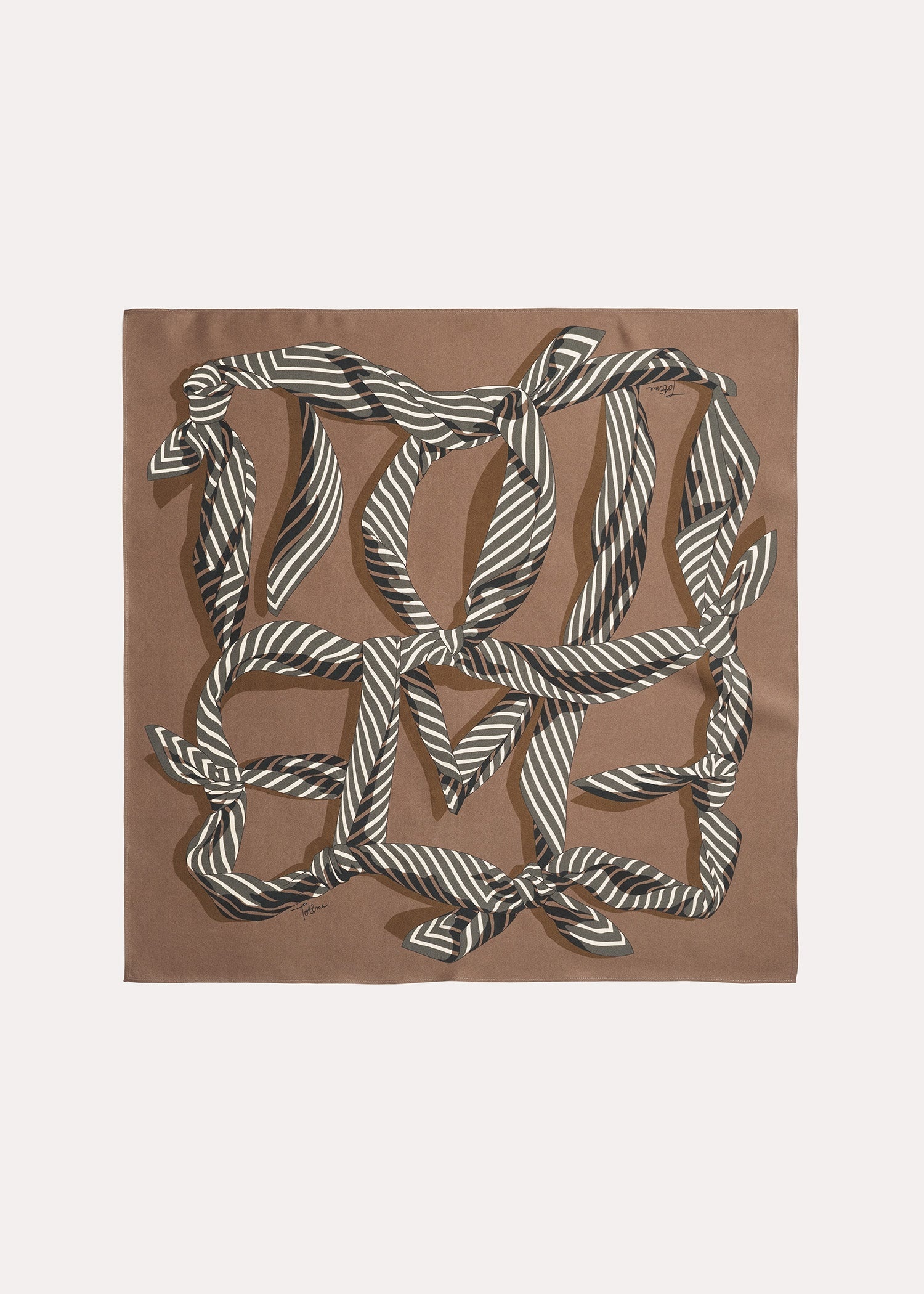 Knotted monogram silk scarf brown - 6