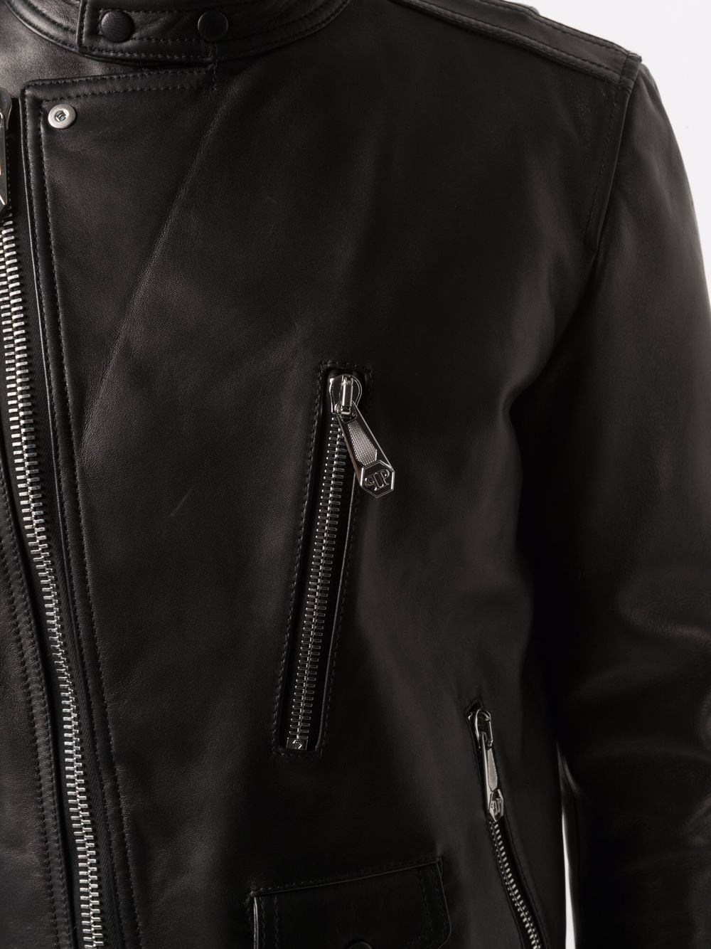 logo-debossed biker jacket - 5