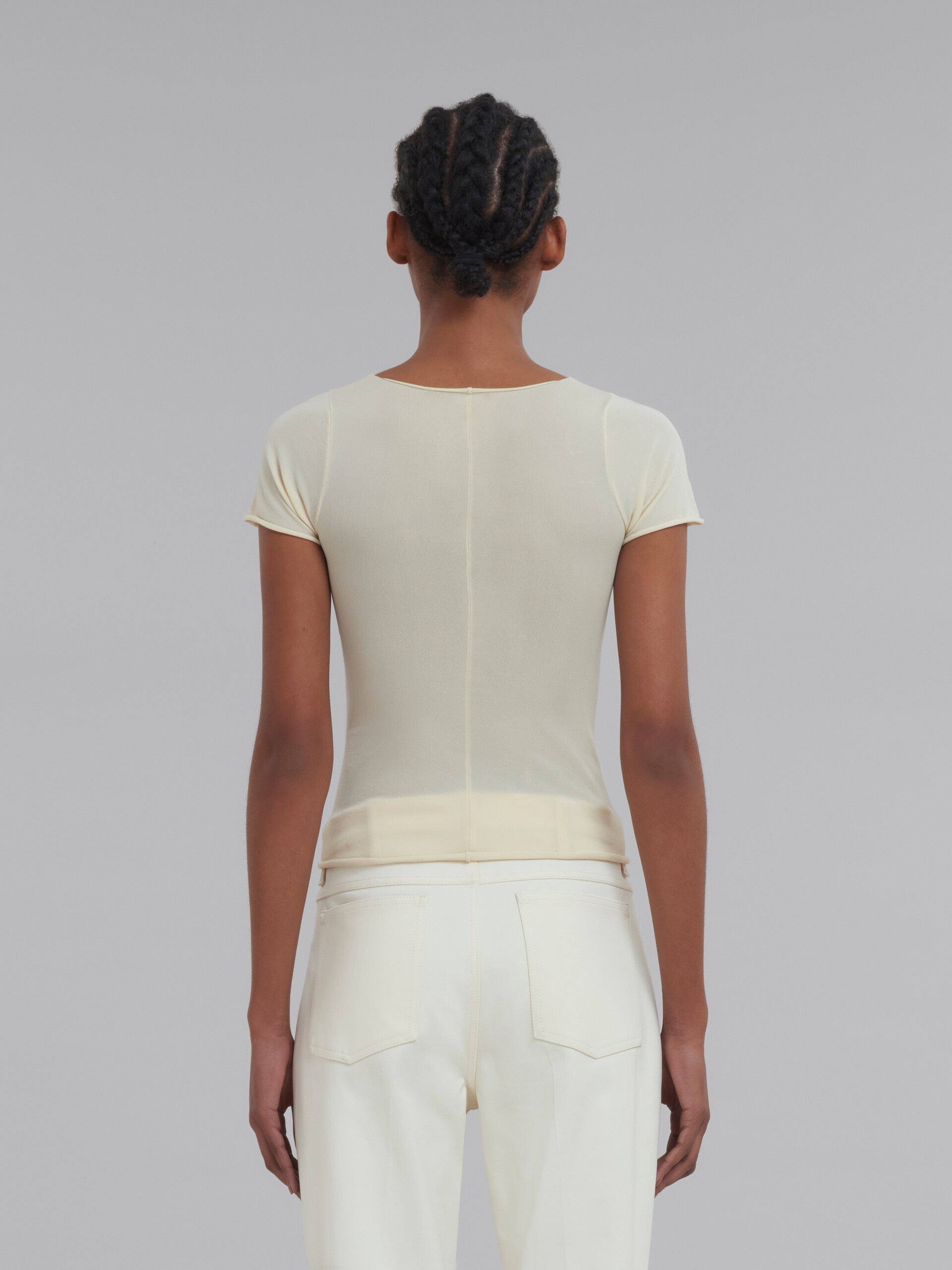 LIGHT YELLOW STRETCH NYLON T-SHIRT WITH INLAY - 3