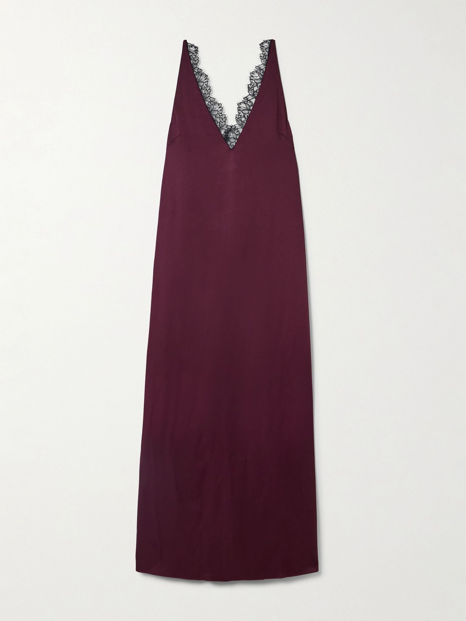 Lace-trimmed satin midi dress Burgundy - 1