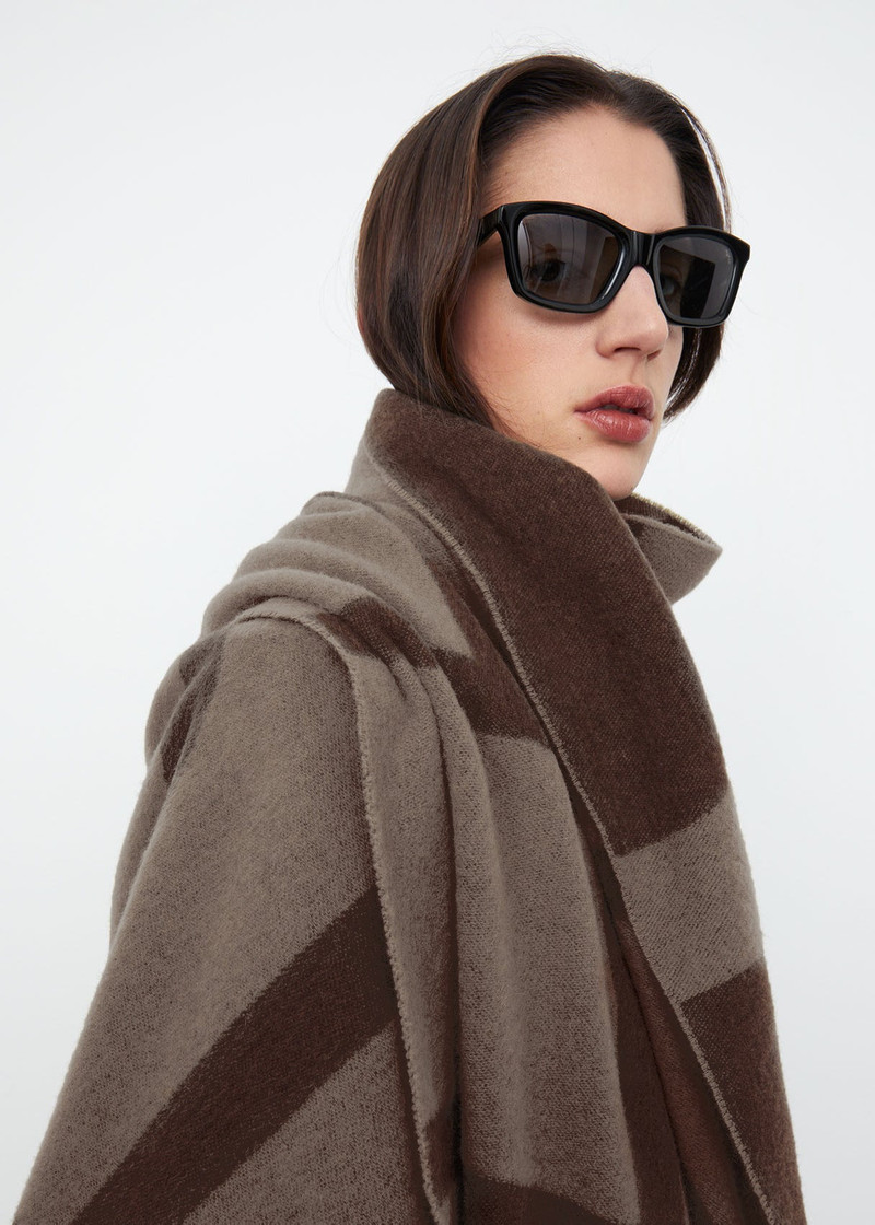 TOTEME Monogram jacquard wool scarf dark beige outlook