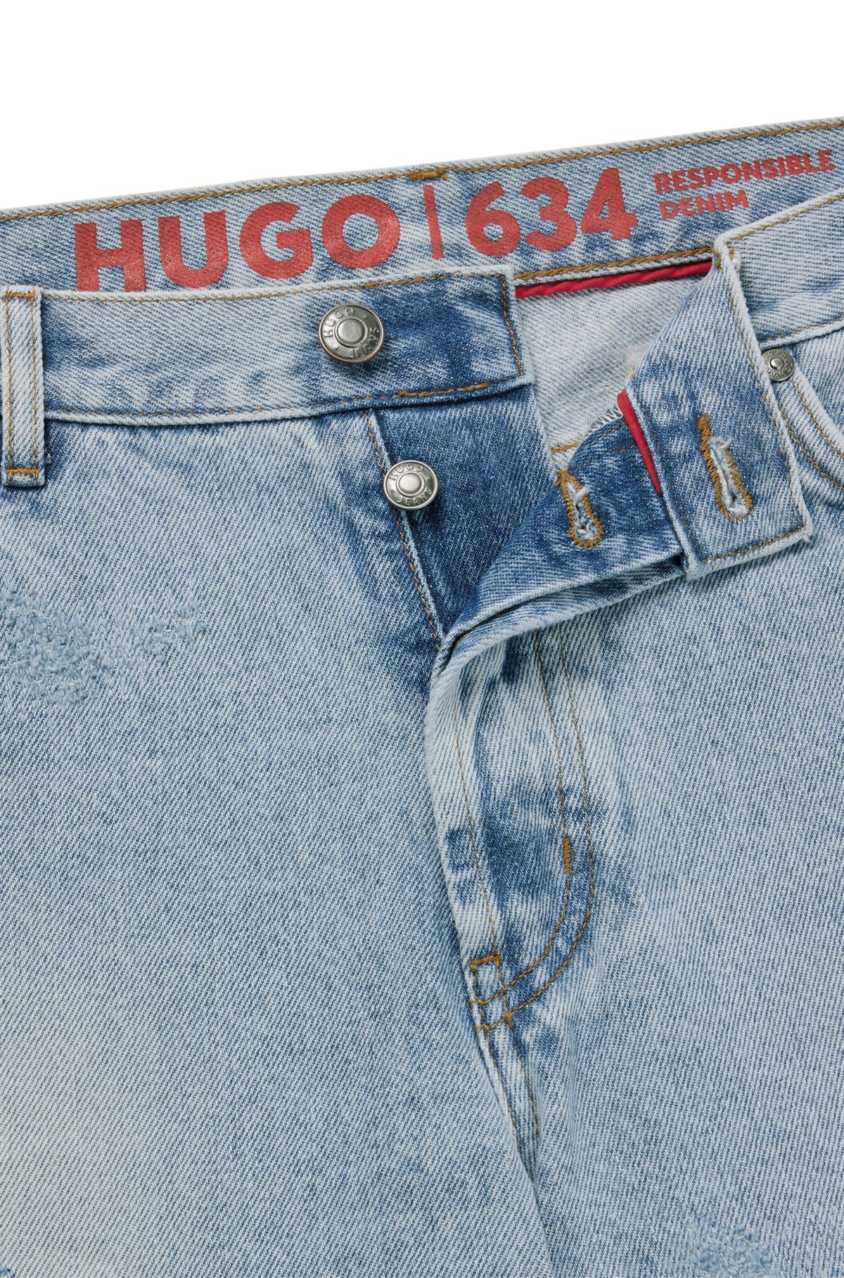 TAPERED-FIT JEANS IN BLUE DENIM WITH DESTROYED DETAILS - 6