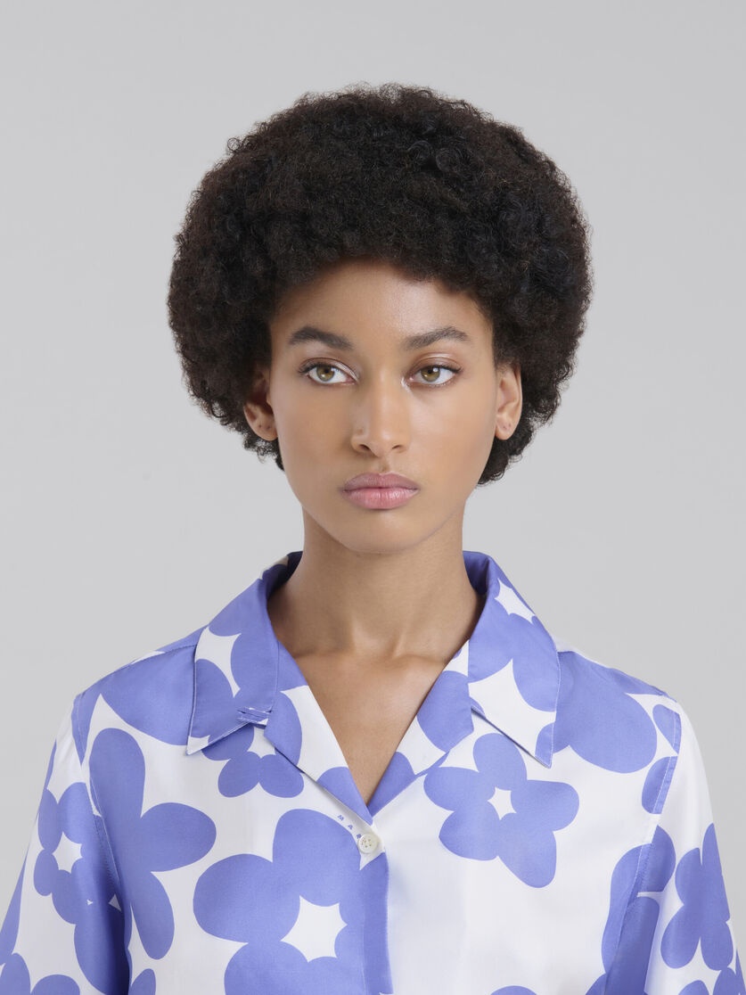SILK BOWLING SHIRT WITH BLUE AND WHITE DILLIES MOTIF - 4