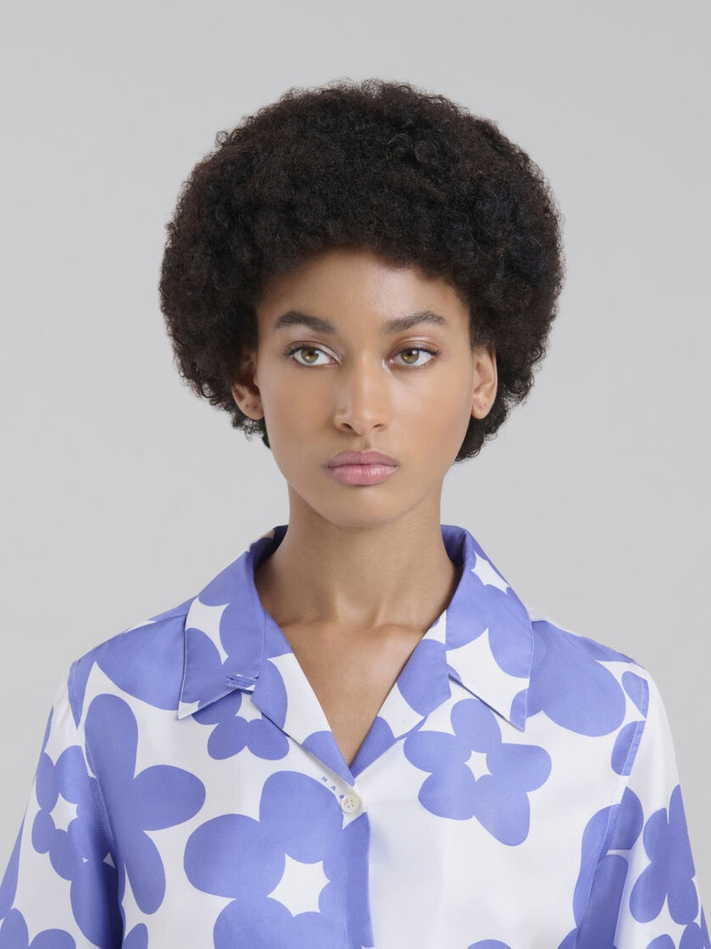 SILK BOWLING SHIRT WITH BLUE AND WHITE DILLIES MOTIF 4