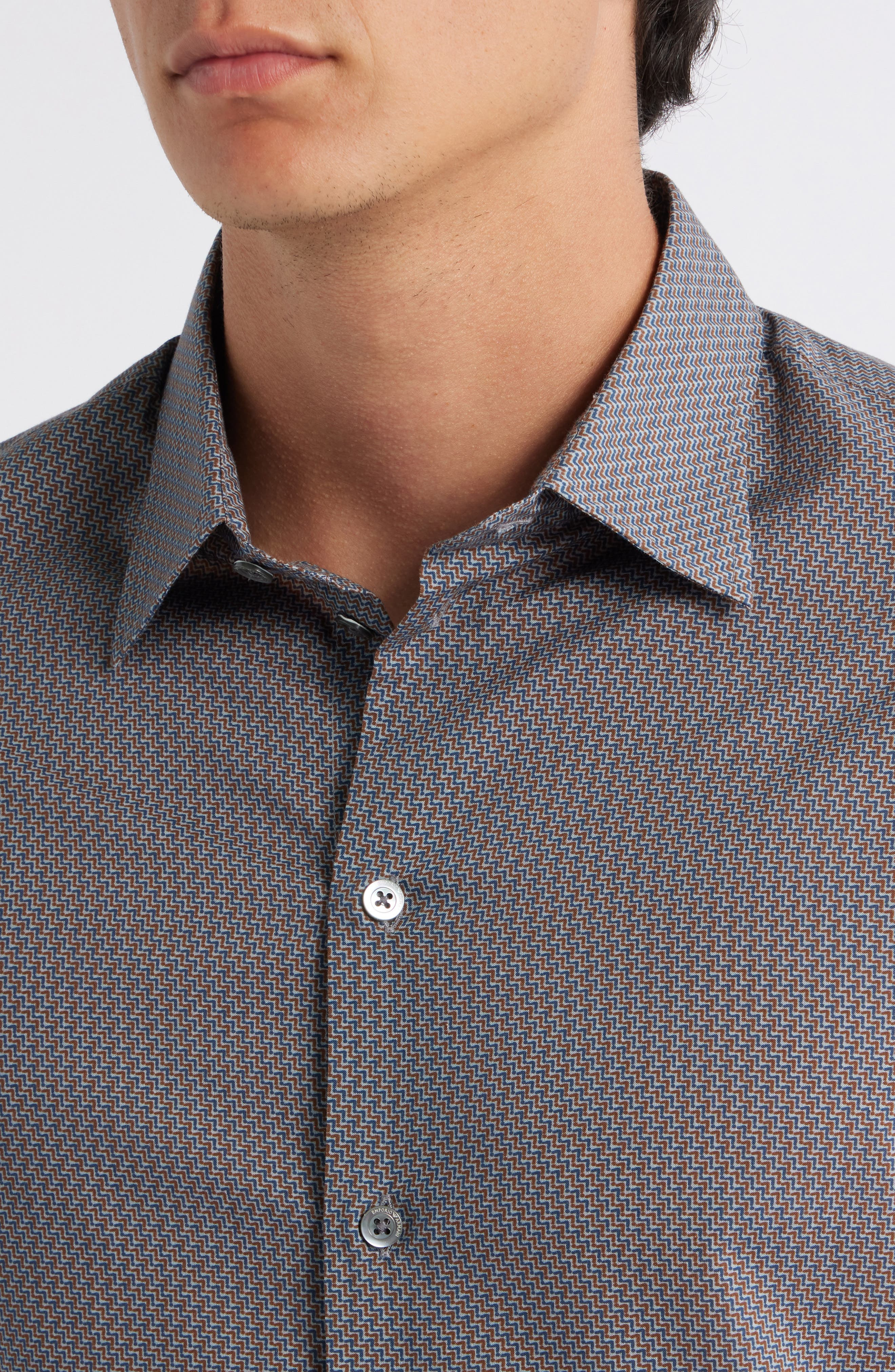Emporio Armani Diagonal Print Button-Up Shirt in Solid Dark Blue at Nordstrom - 2