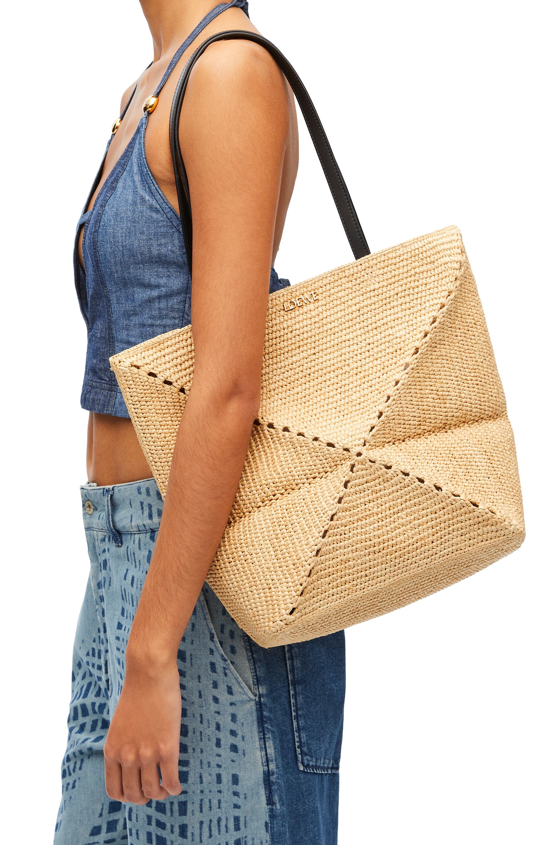 Puzzle Fold Tote in raffia - 2