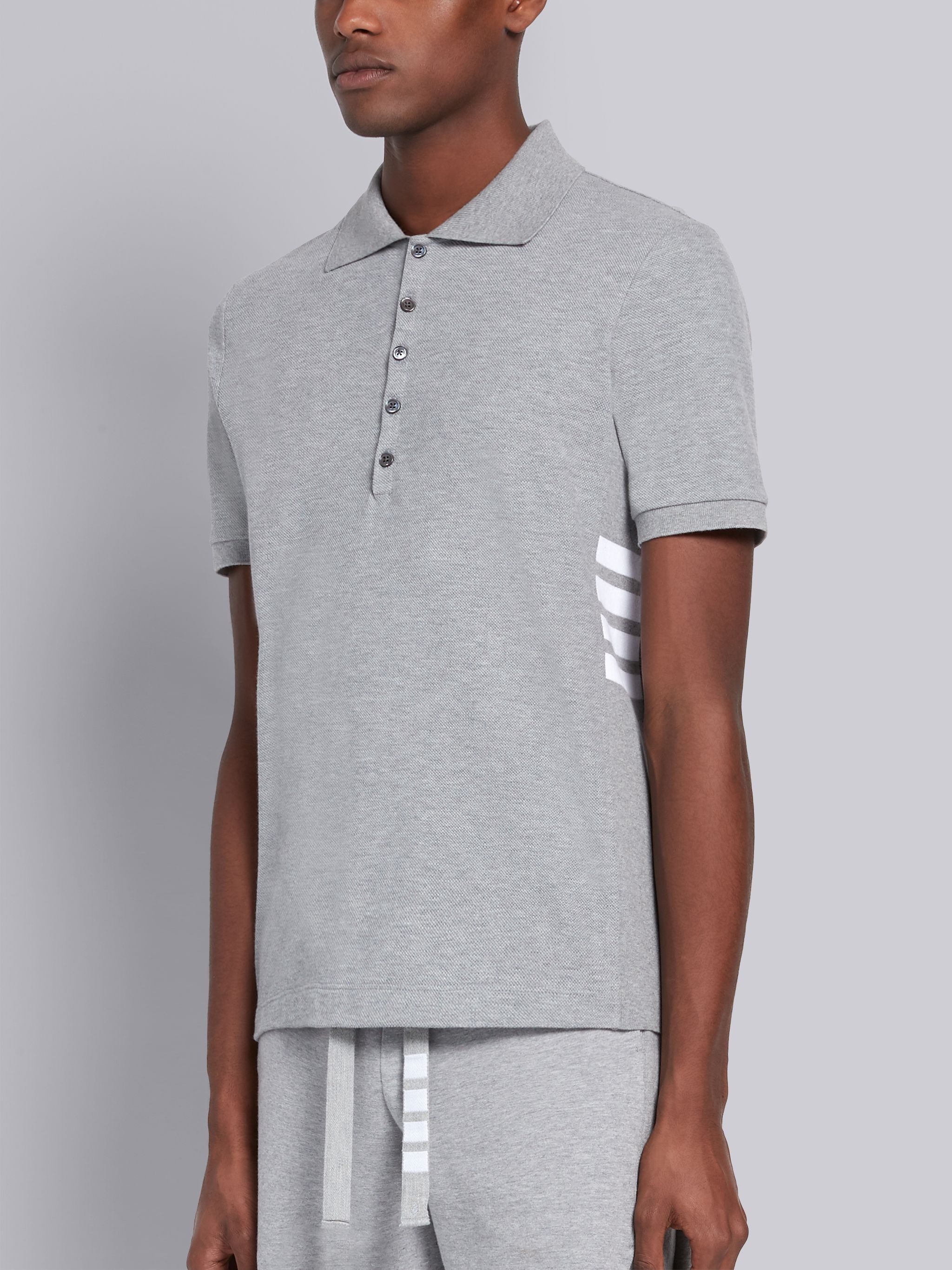 Light Grey Classic Cotton Pique Side Insert 4 -bar Polo - 2