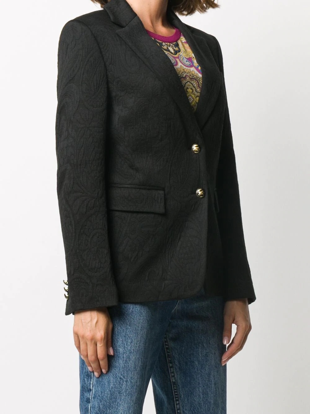 paisley patterned embossed button blazer - 3