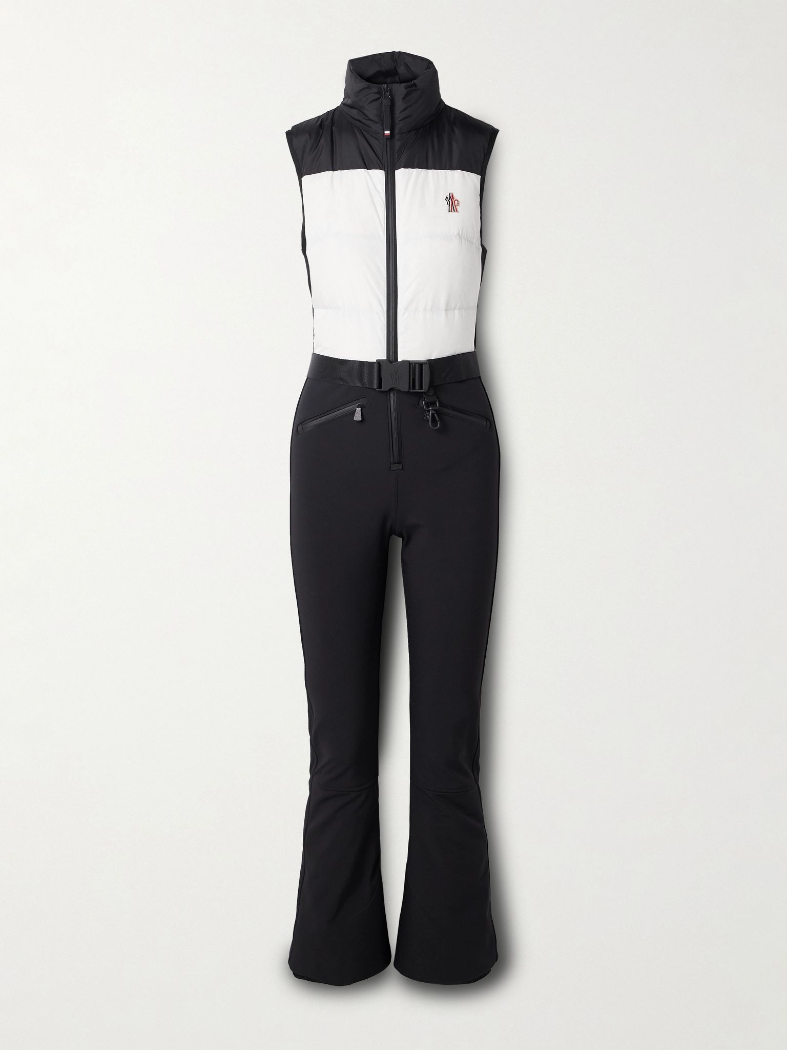 Belted paneled quilted down ski suit Black - 1