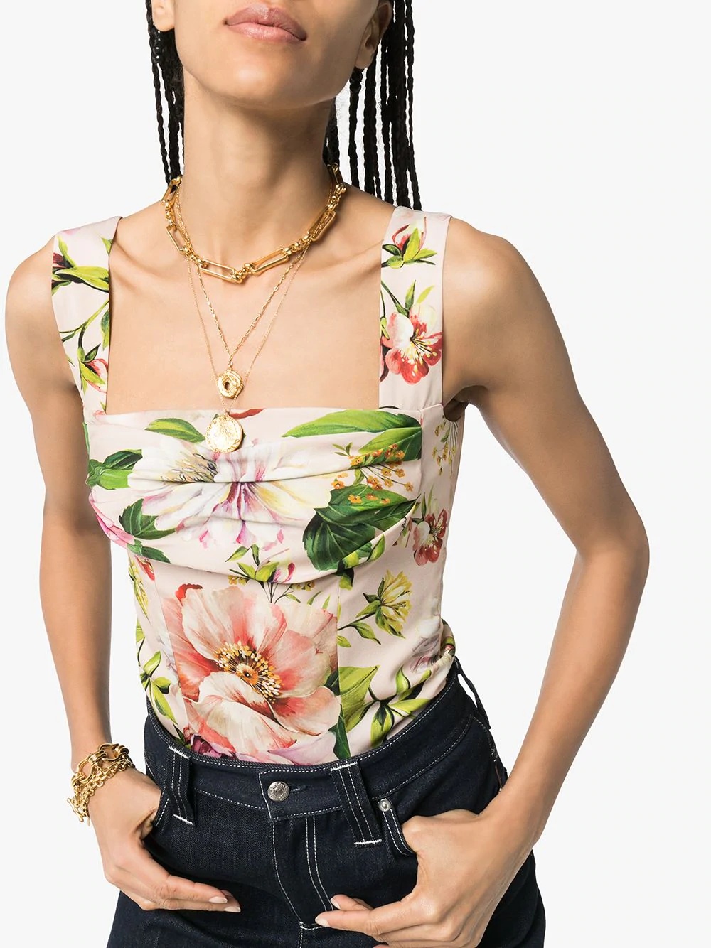 gathered floral-print silk-blend top - 5