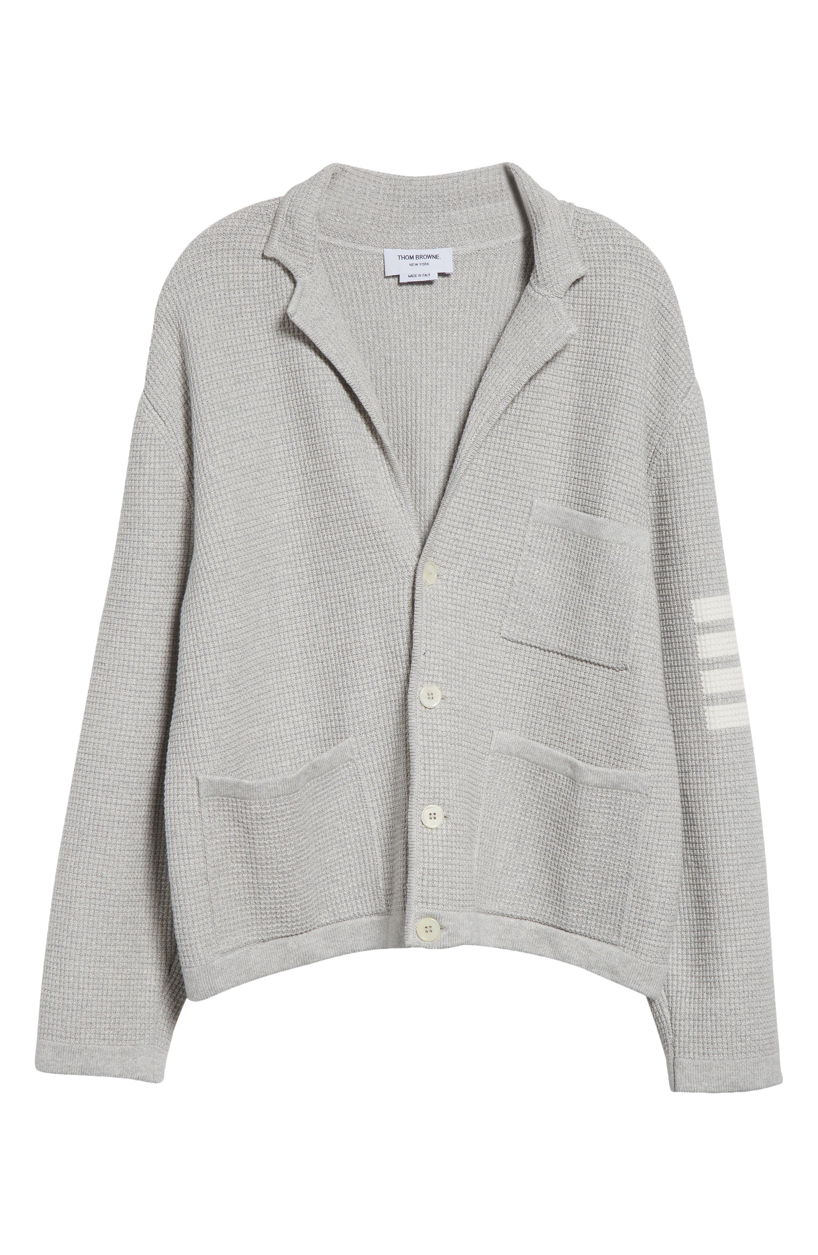 Thom Browne 4-Bar Waffle Knit Sweater Jacket in Light Grey at Nordstrom - 6
