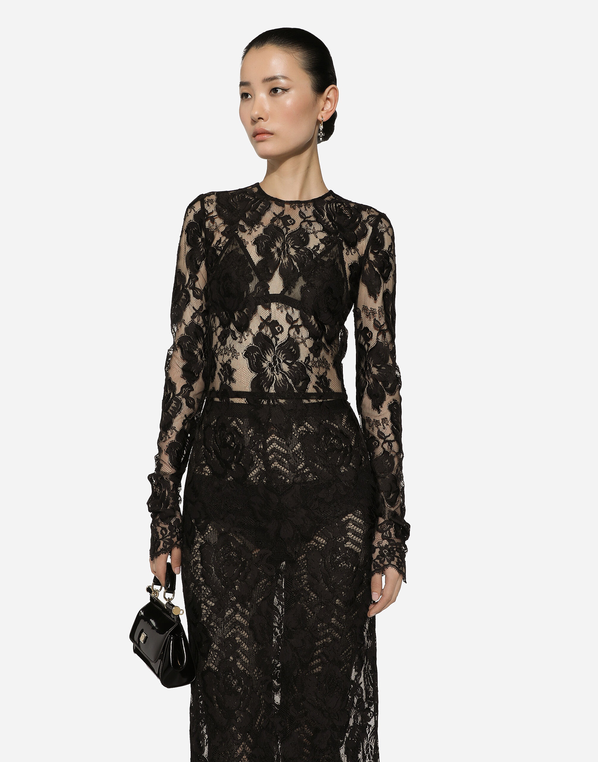 Calf-length floral lace dress - 4