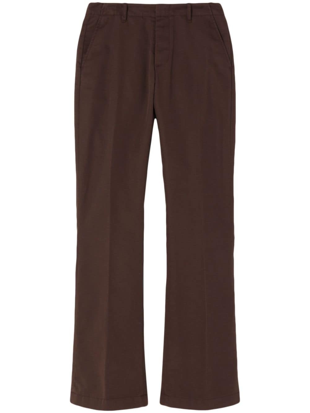 pressed-crease cotton-blend flared trousers - 1